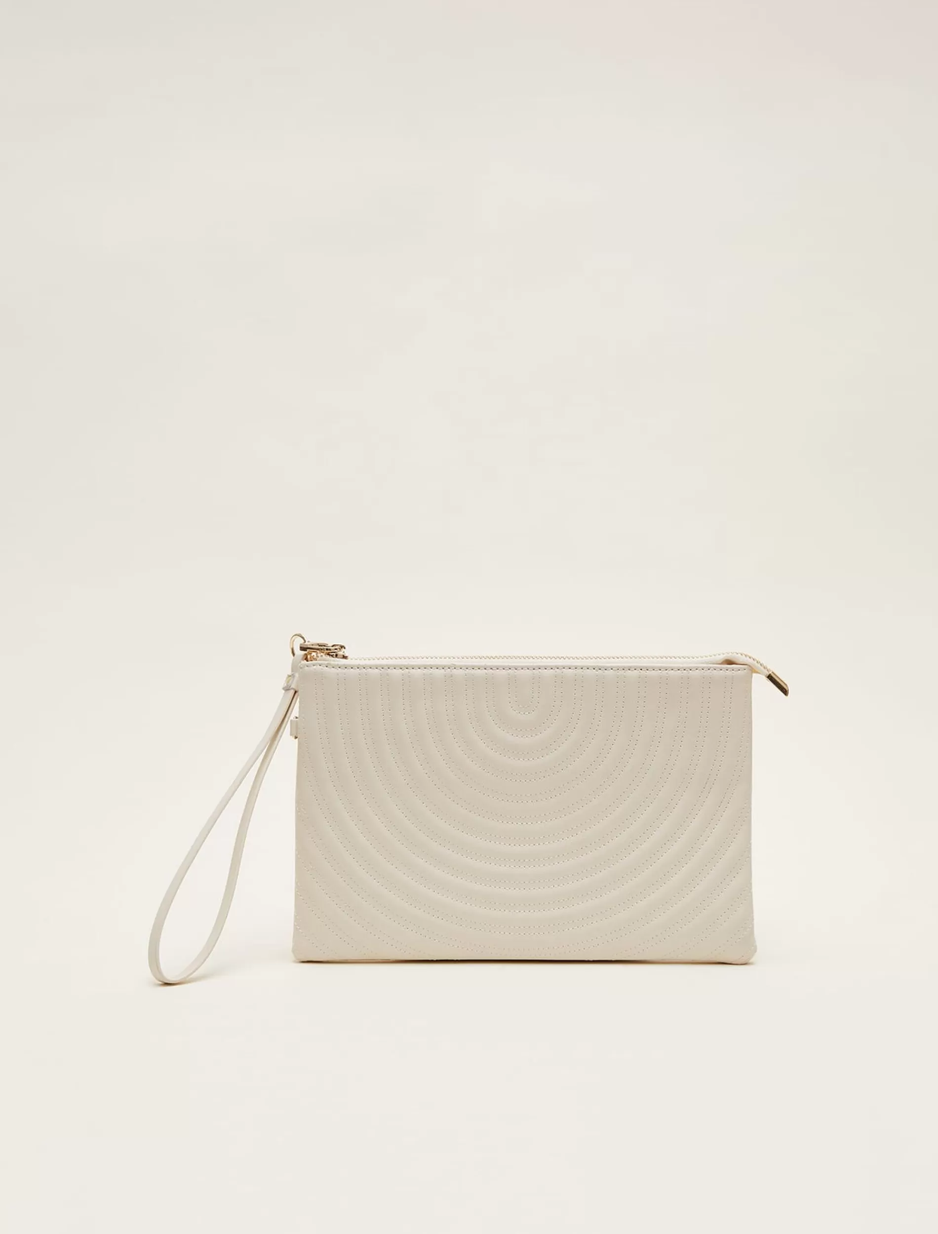 Phase Eight Leather Stitch Detail Clutch Bag Cream Discount
