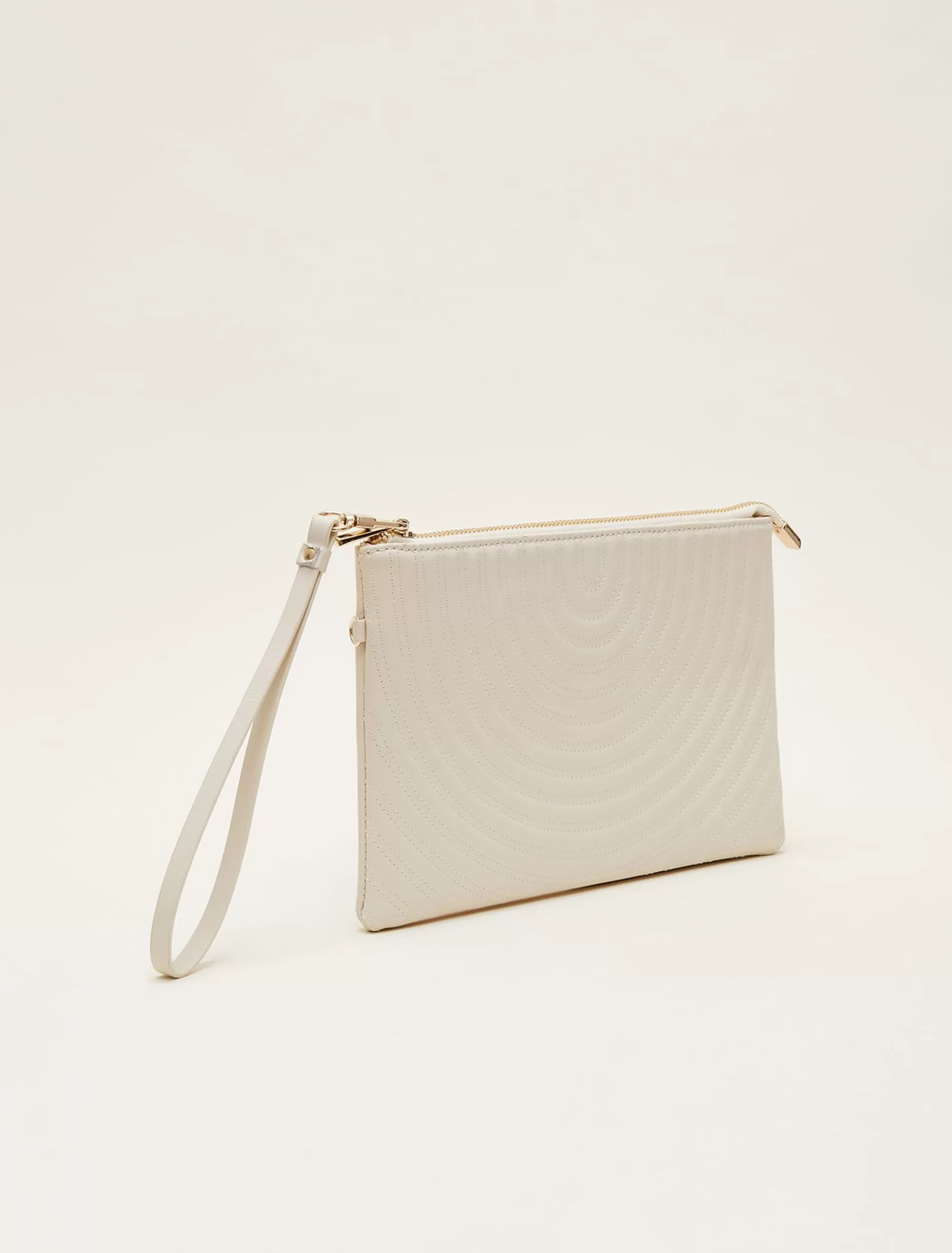 Phase Eight Leather Stitch Detail Clutch Bag Cream Discount