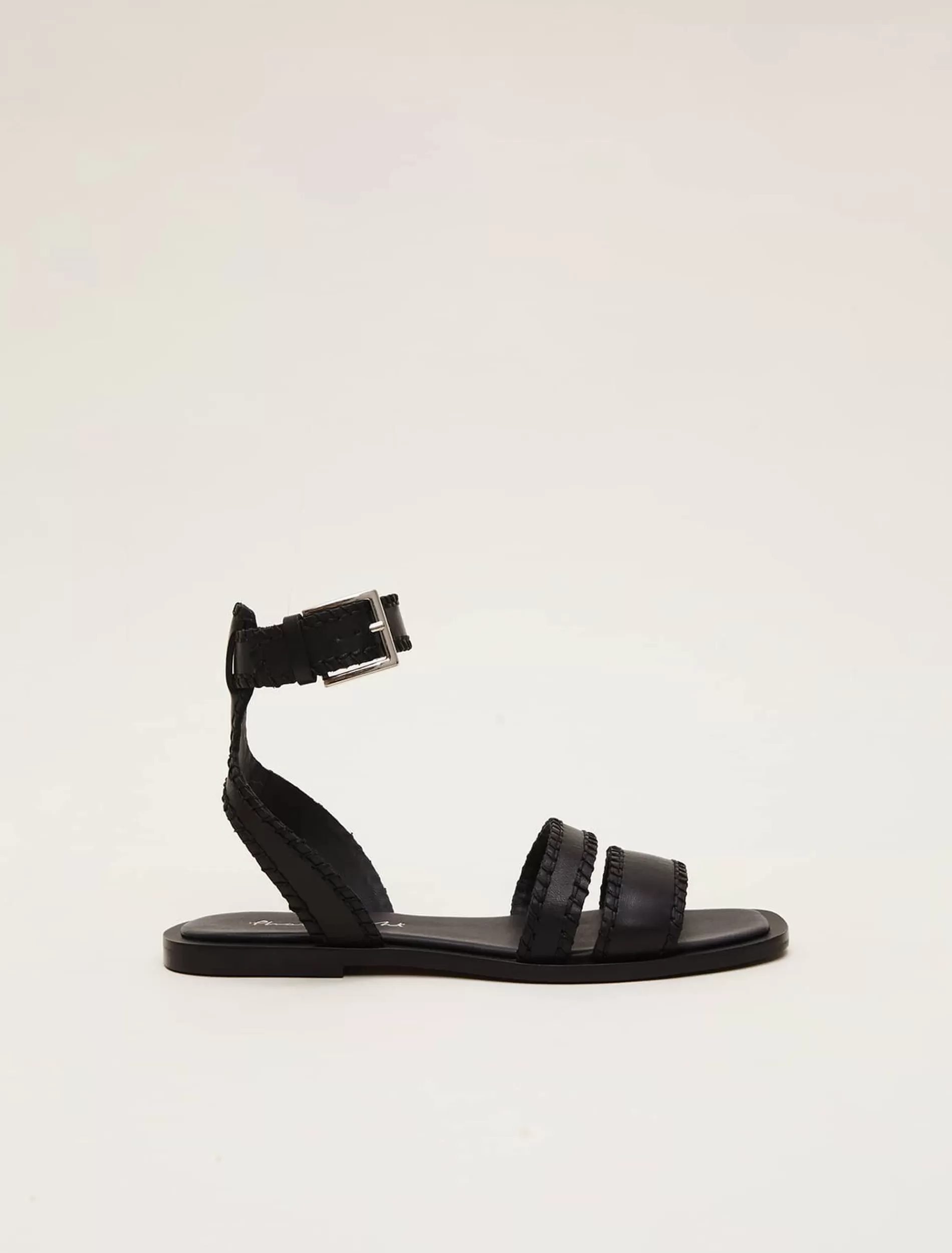 Phase Eight Leather Stitch Detail Flat Sandal Black Discount