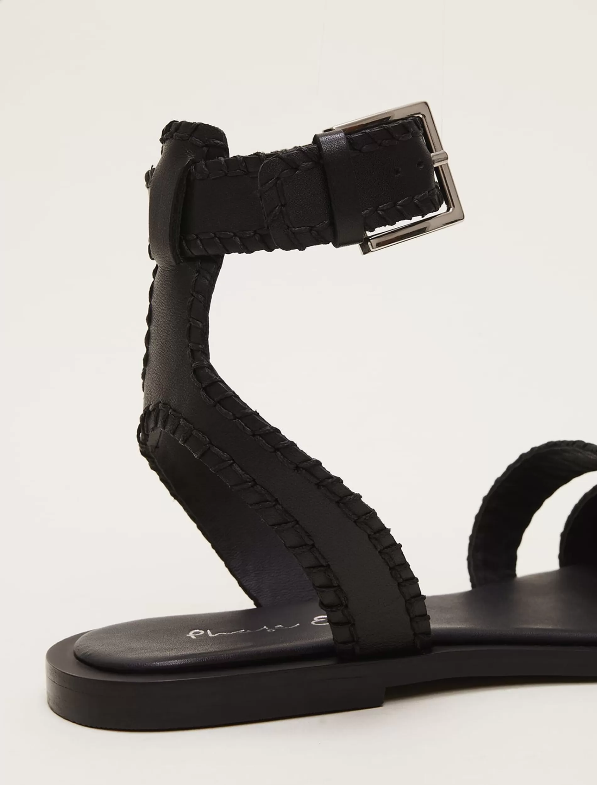 Phase Eight Leather Stitch Detail Flat Sandal Black Discount