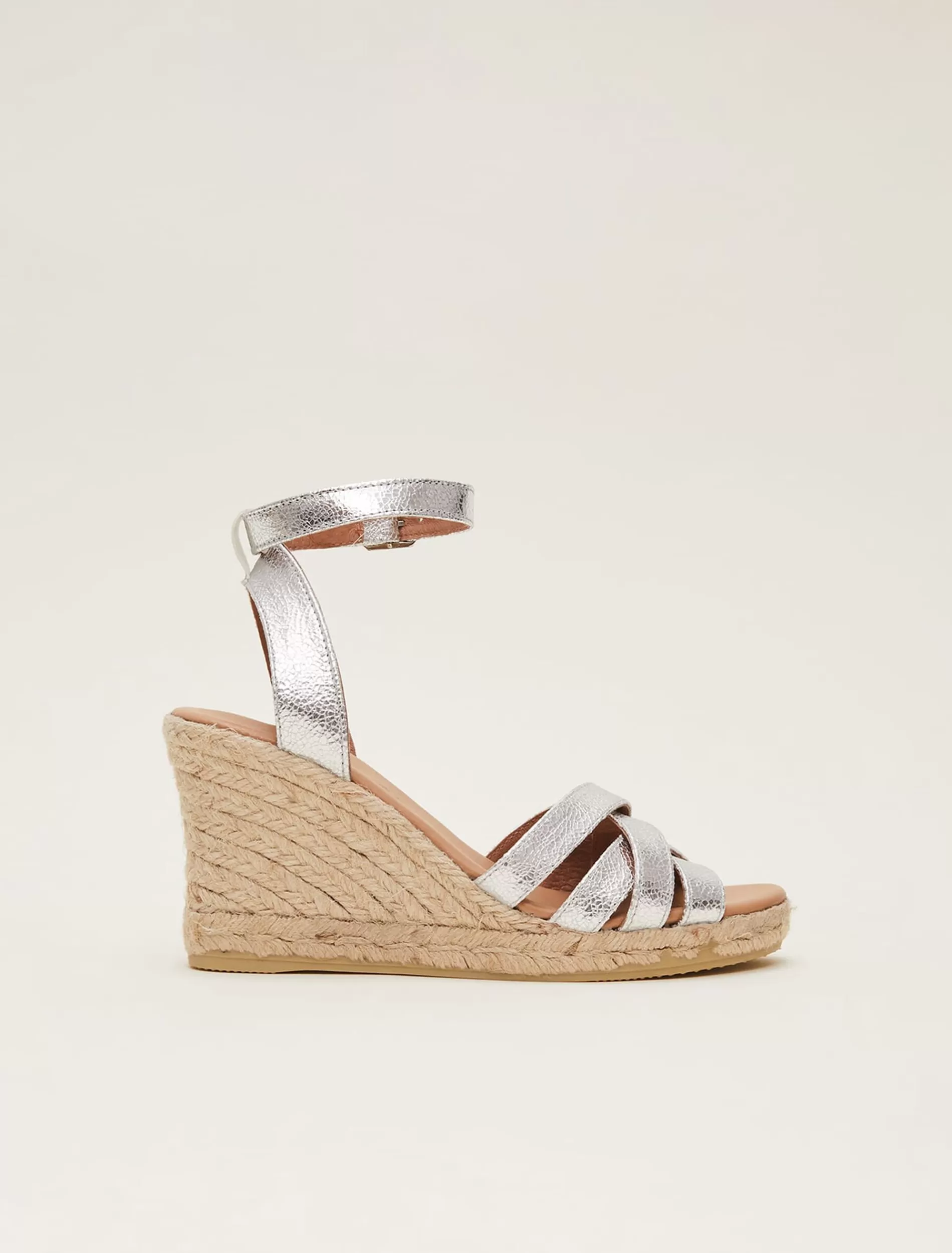 Phase Eight Leather Strappy Espadrilles Silver Clearance