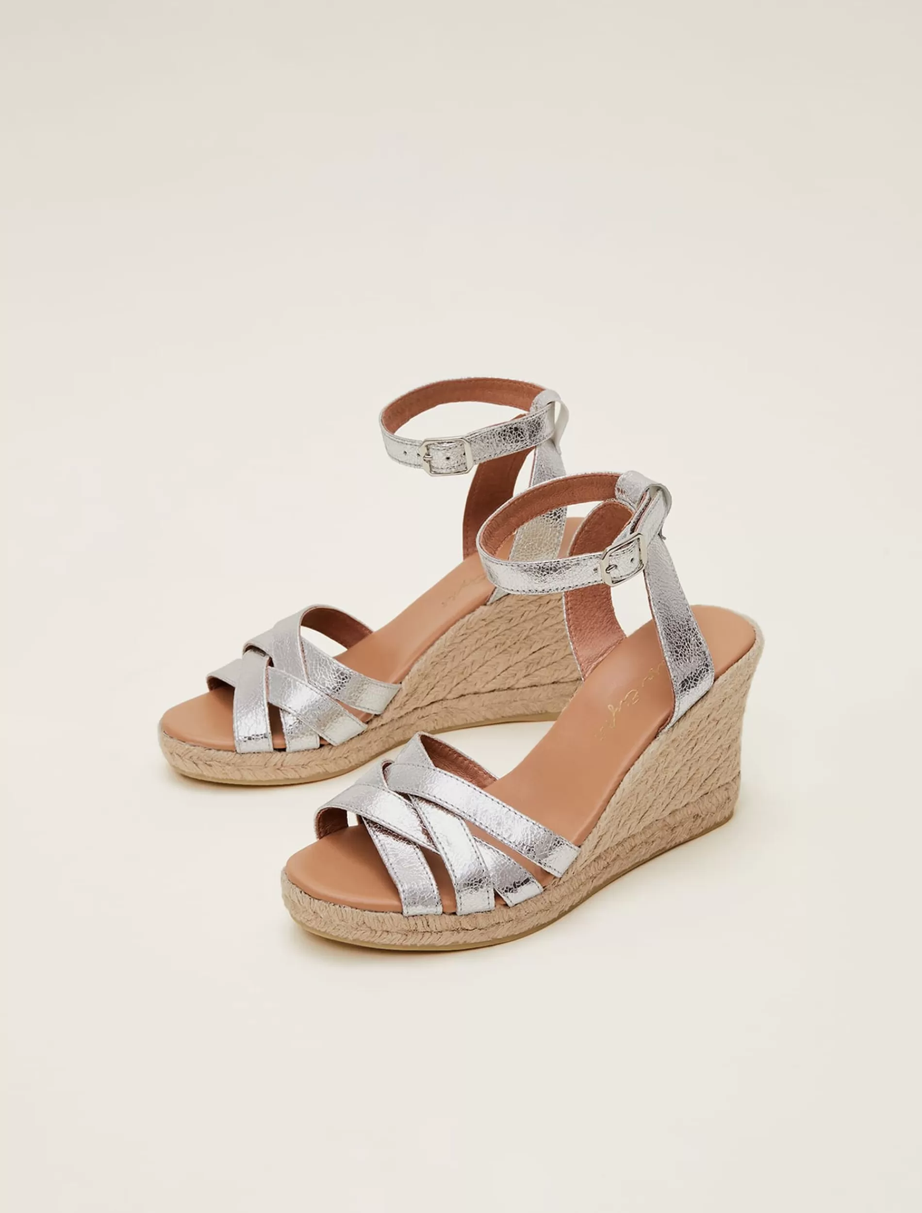 Phase Eight Leather Strappy Espadrilles Silver Clearance