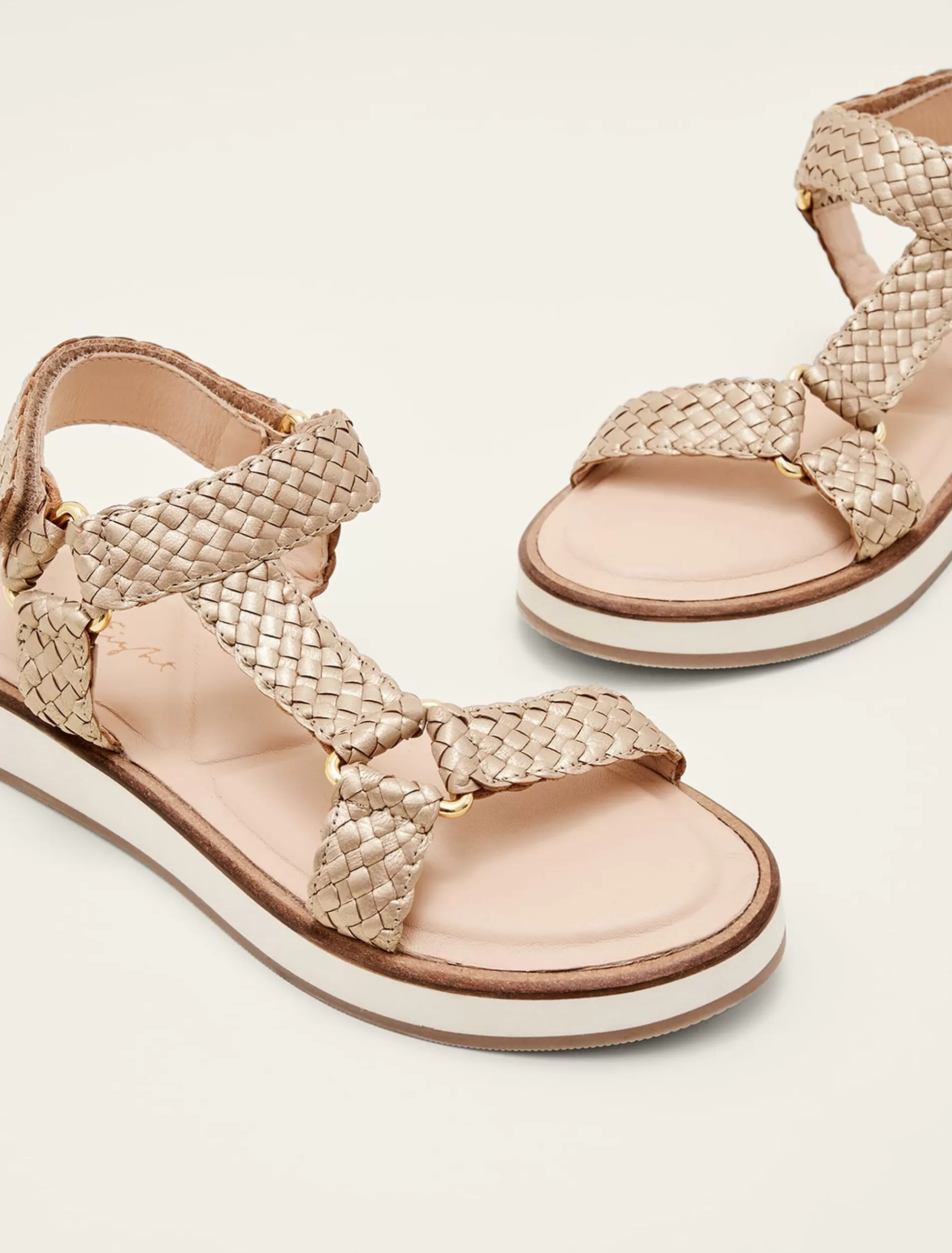 Phase Eight Leather Weave Velcro Sandal Gold Fashion