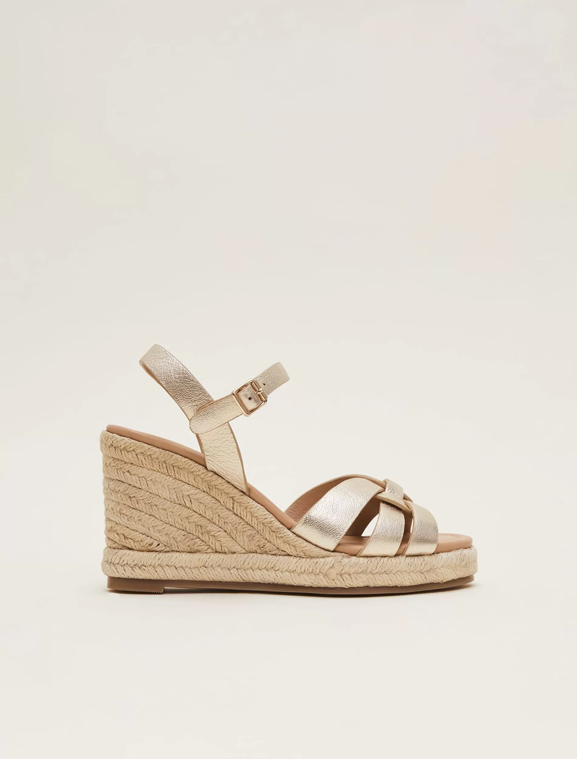 Phase Eight Leather Wedge Espadrilles Gold Online