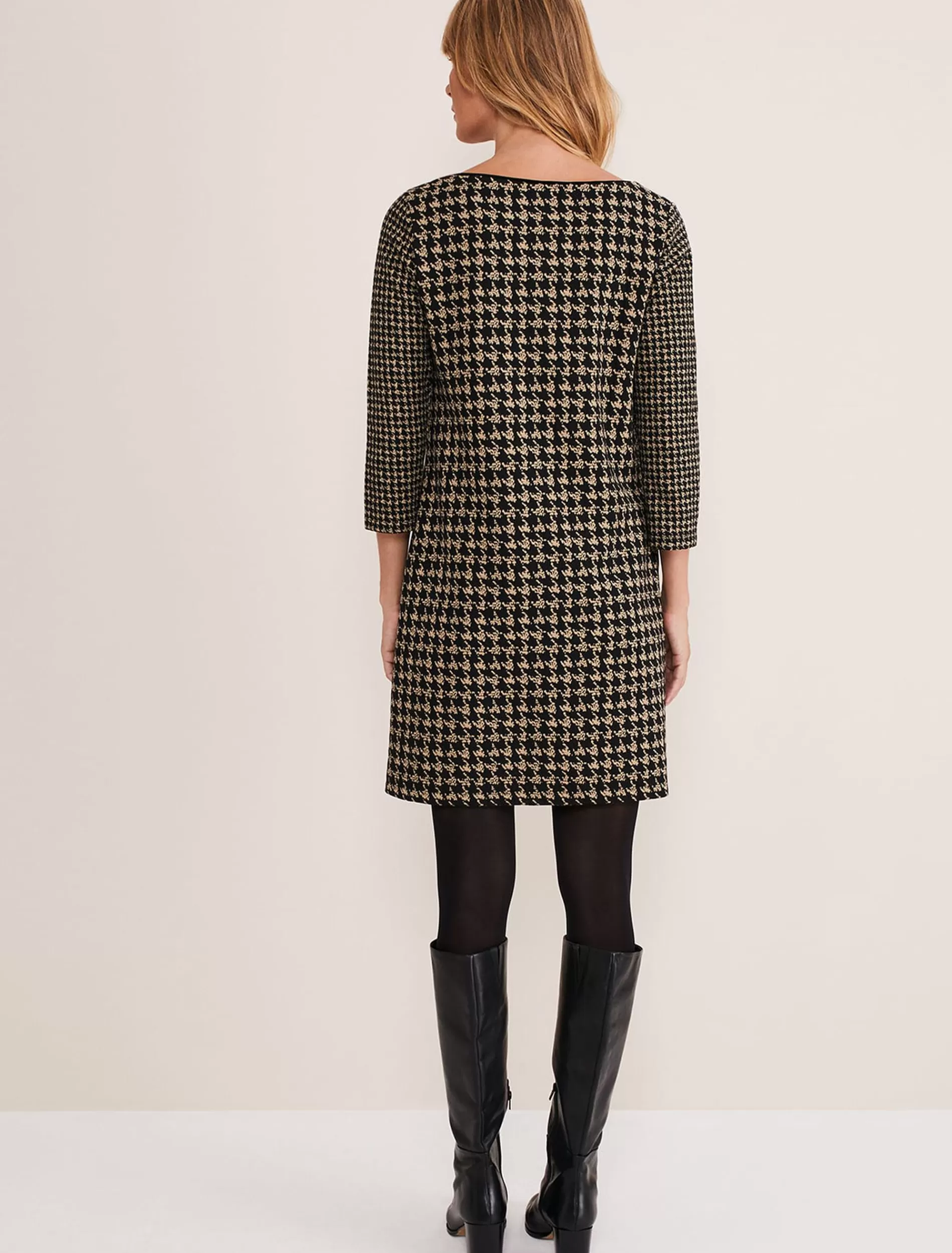 Phase Eight Lenia Check Dress Black/Camel Clearance