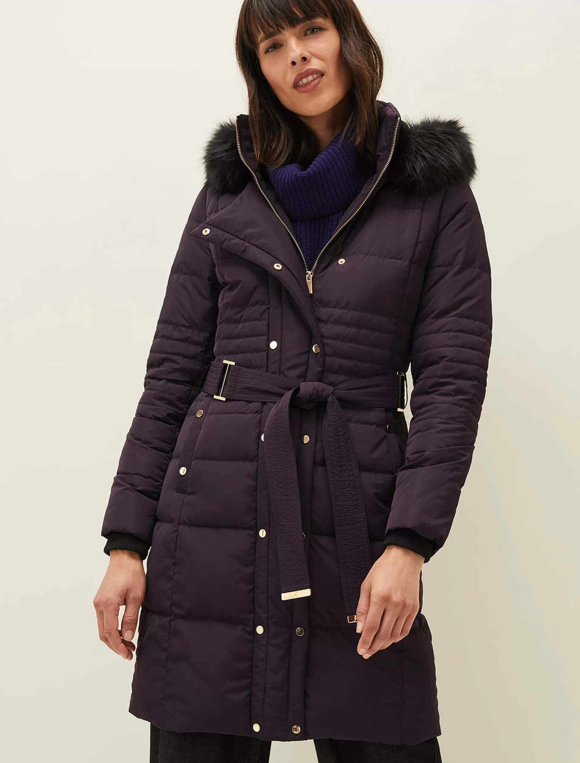 Phase Eight Leonor Tie Belt Midi Puffer Coat Plum Flash Sale