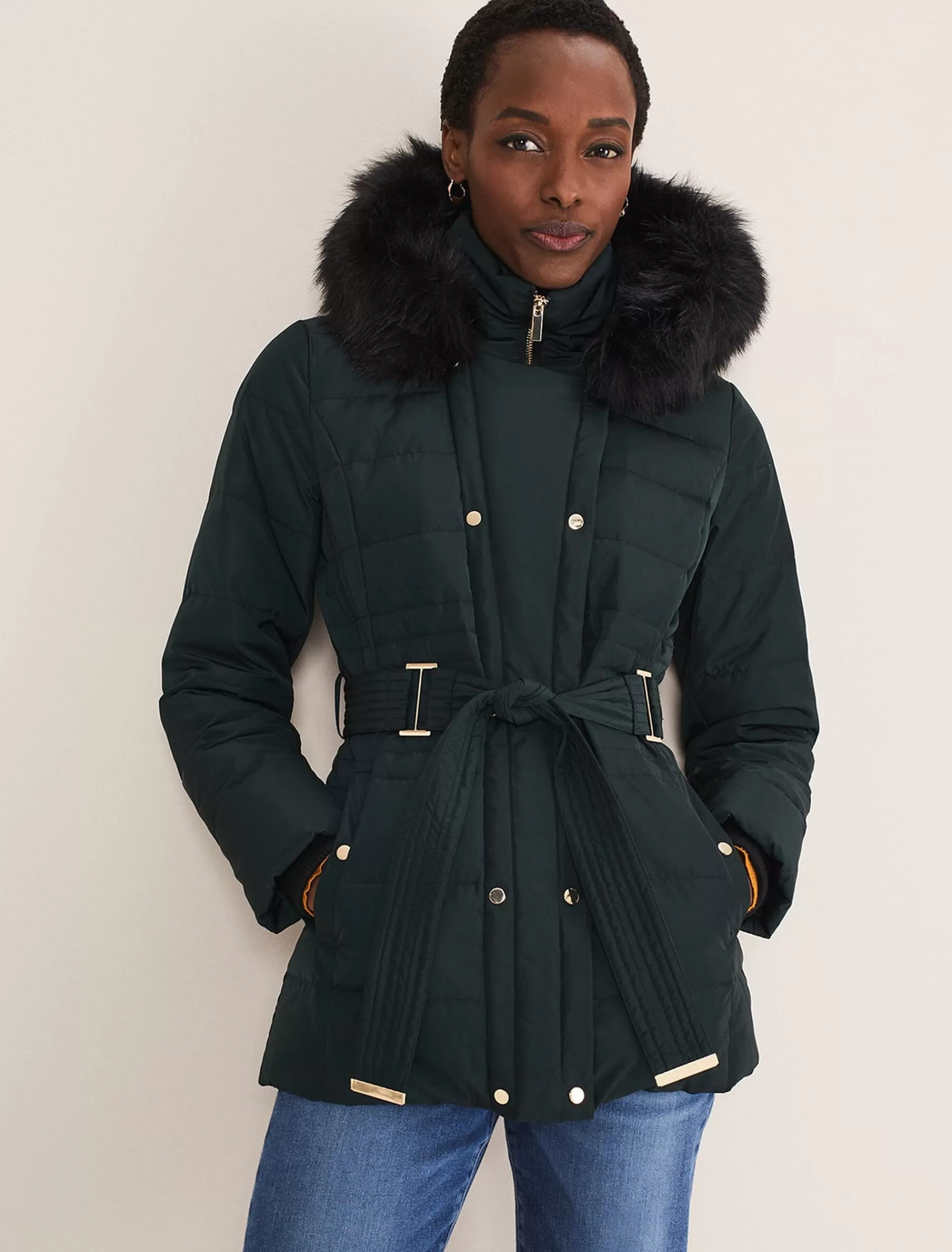 Phase Eight Leonor Tie Belted Short Puffer Forest Shop