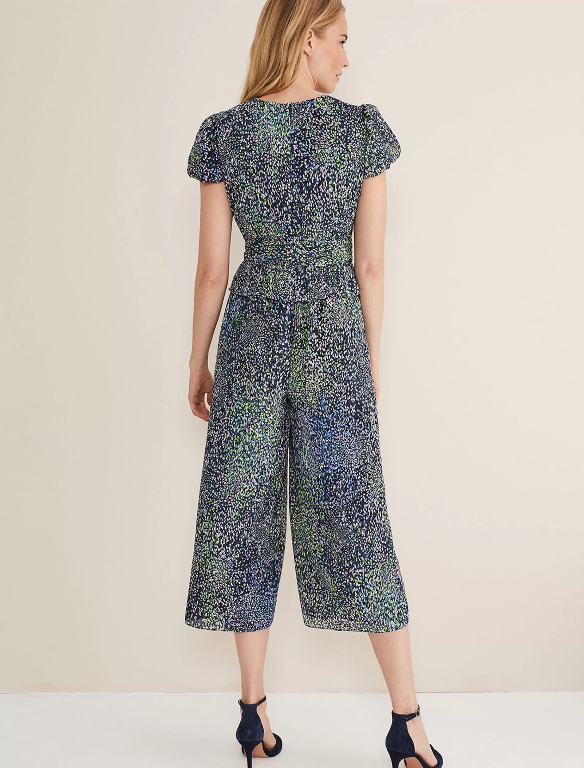 Phase Eight Leora Wrap Printed Plisse Jumpsuit Navy/Multi Cheap