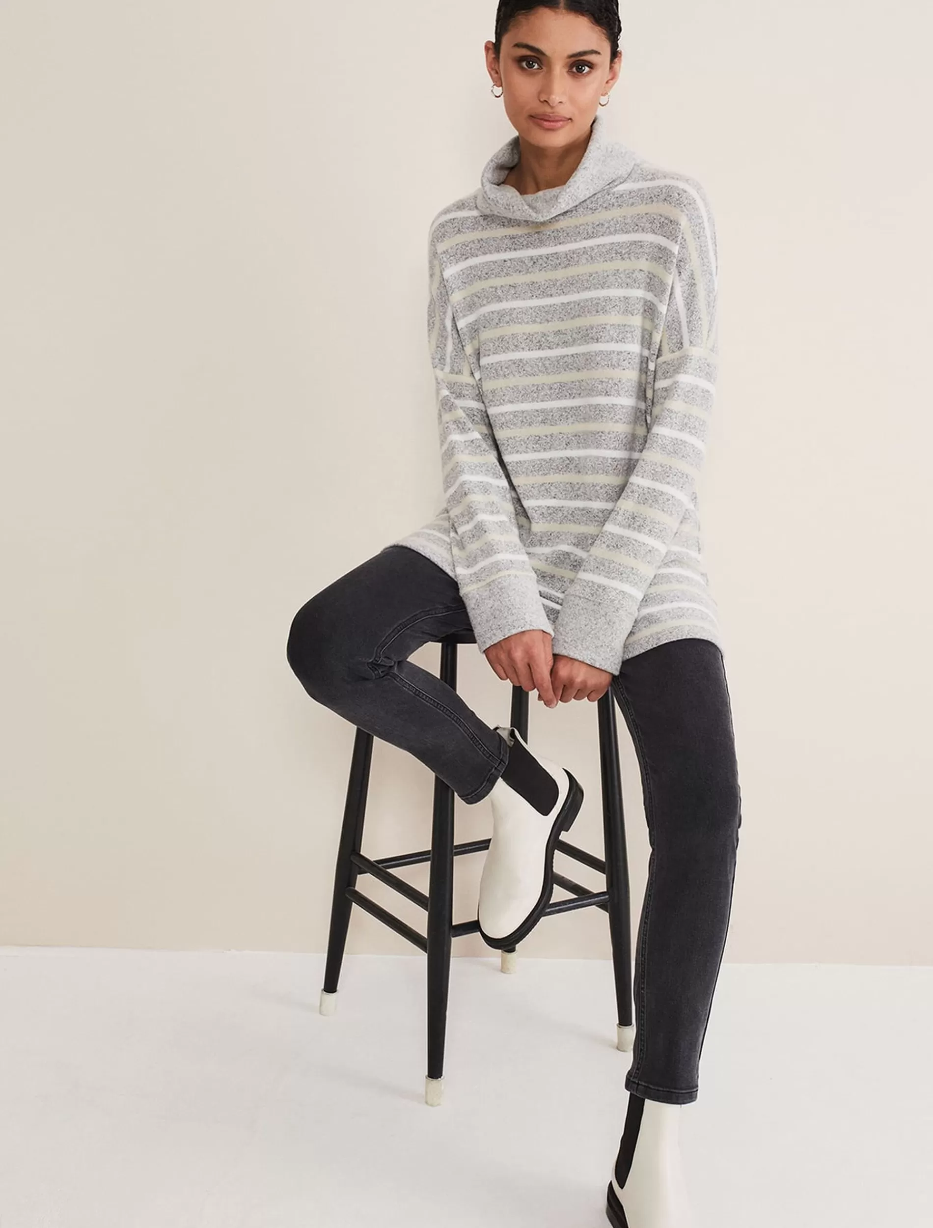 Phase Eight Leya Stripe Snuggle Top Grey Multi Sale