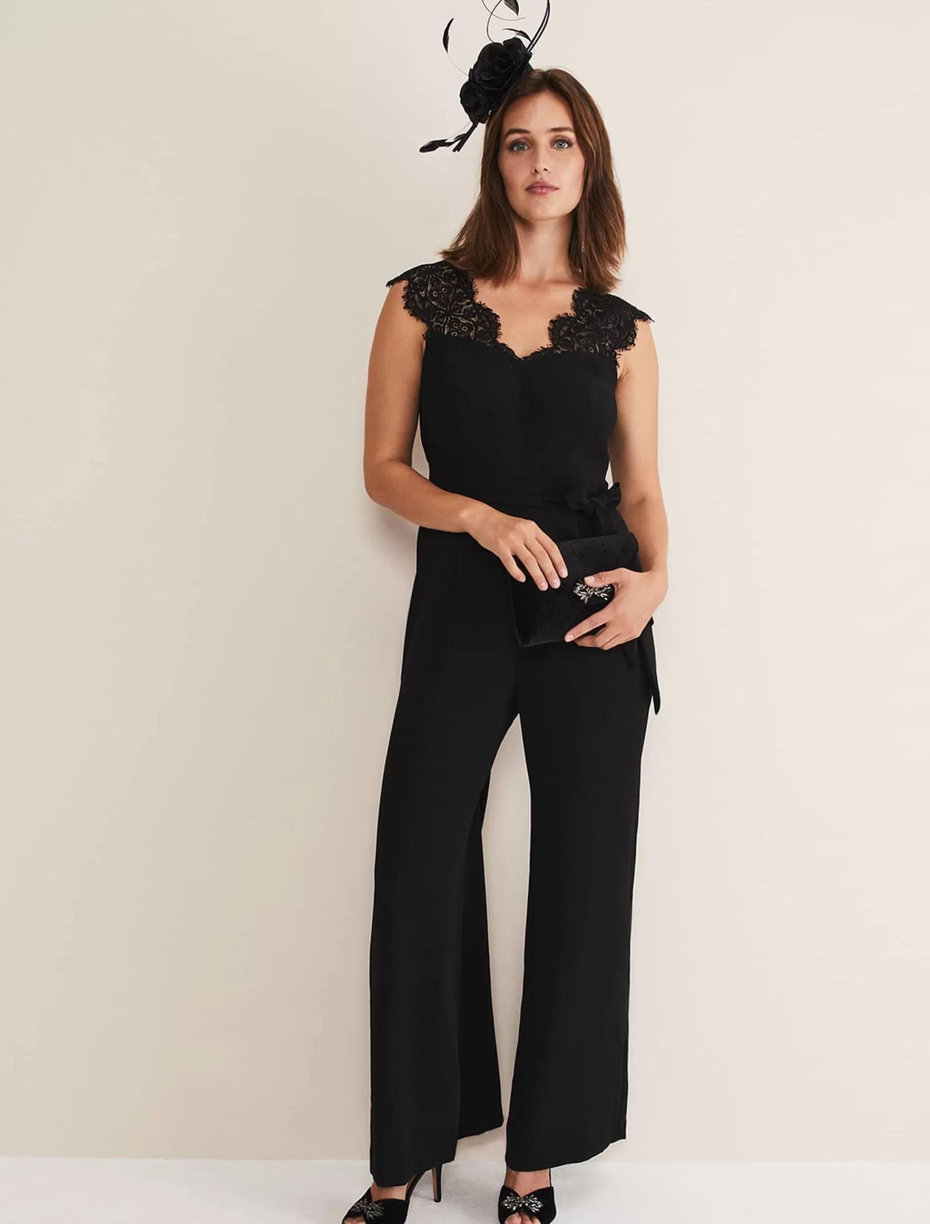 Phase Eight Lia Sleeveless Lace Detail Jumpsuit Black New