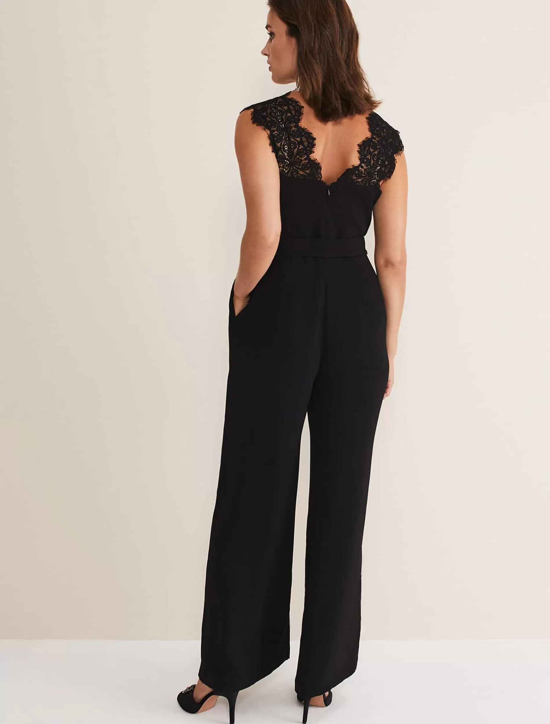 Phase Eight Lia Sleeveless Lace Detail Jumpsuit Black New