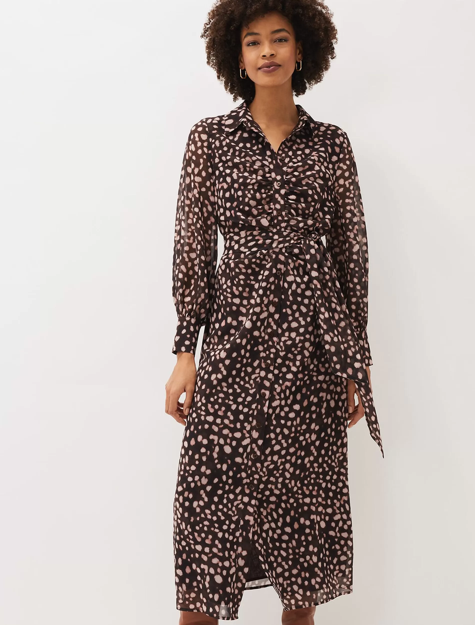 Phase Eight Libby Spot Print Midi Dress Pink Multi Hot
