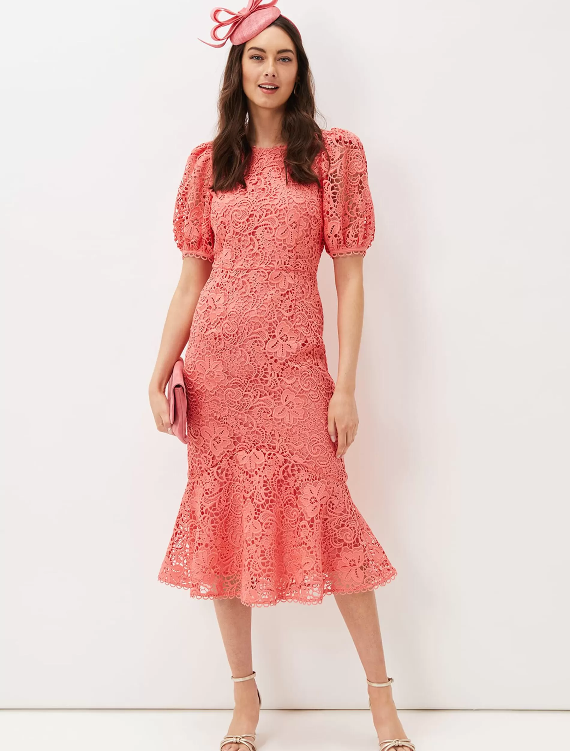 Phase Eight Lidia Guipure Lace Fishtail Dress Watermelon Outlet
