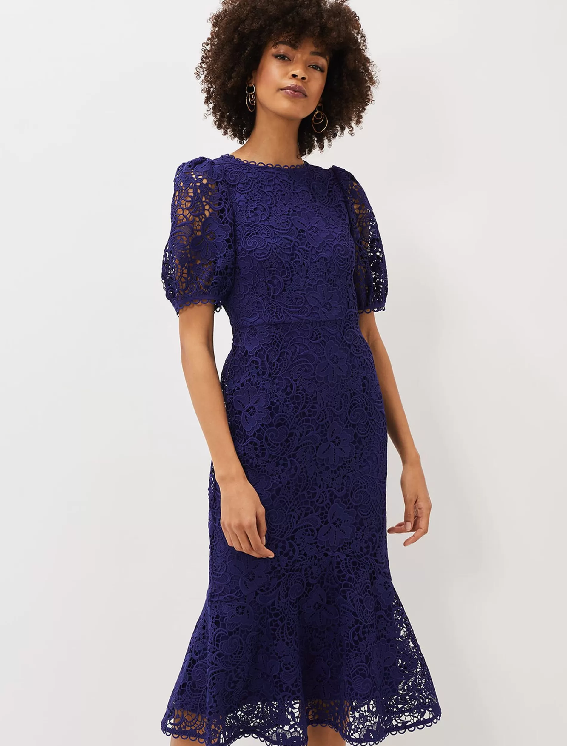 Phase Eight Lidia Guipure Lace Fishtail Dress Violet Cheap