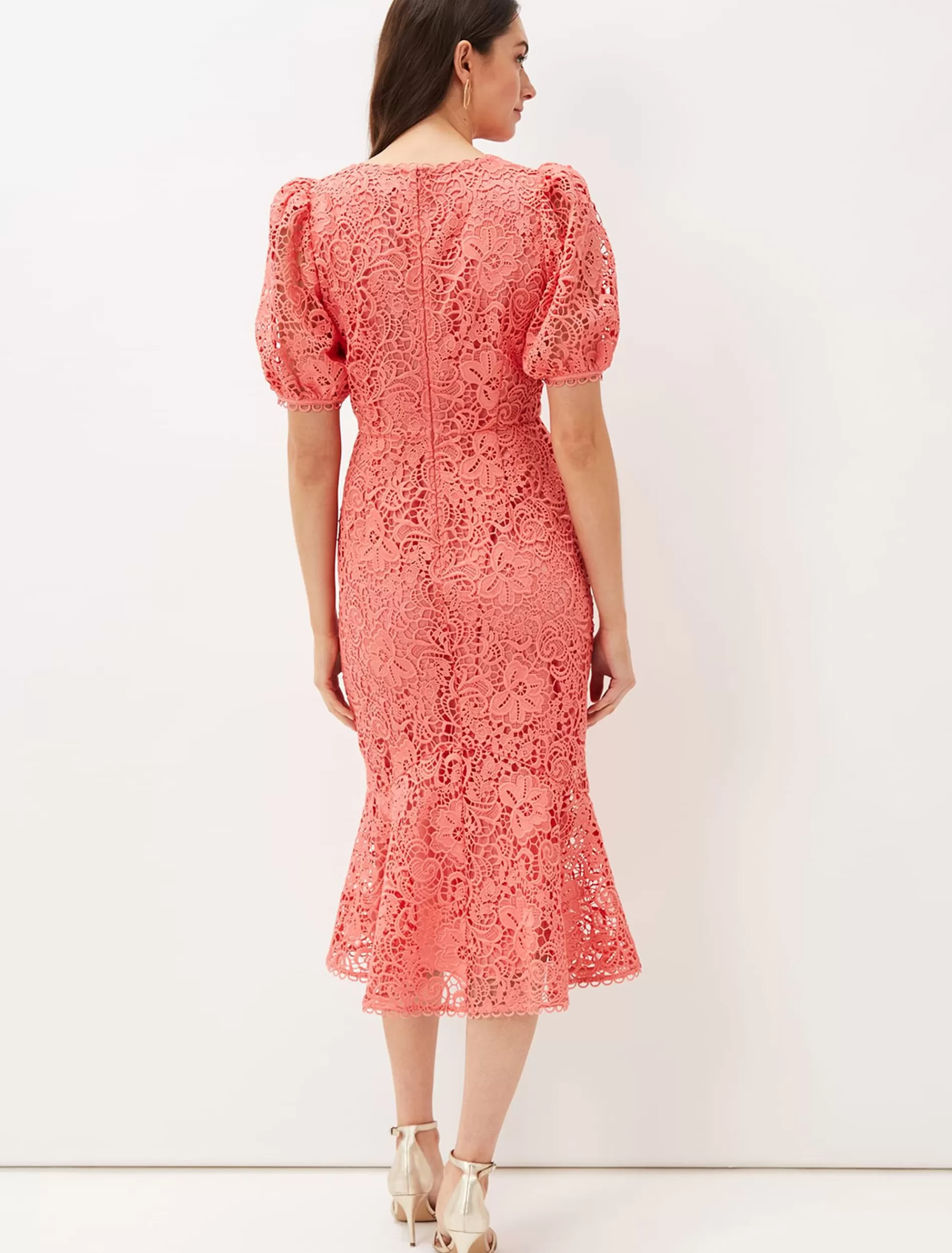 Phase Eight Lidia Guipure Lace Fishtail Dress Watermelon Outlet
