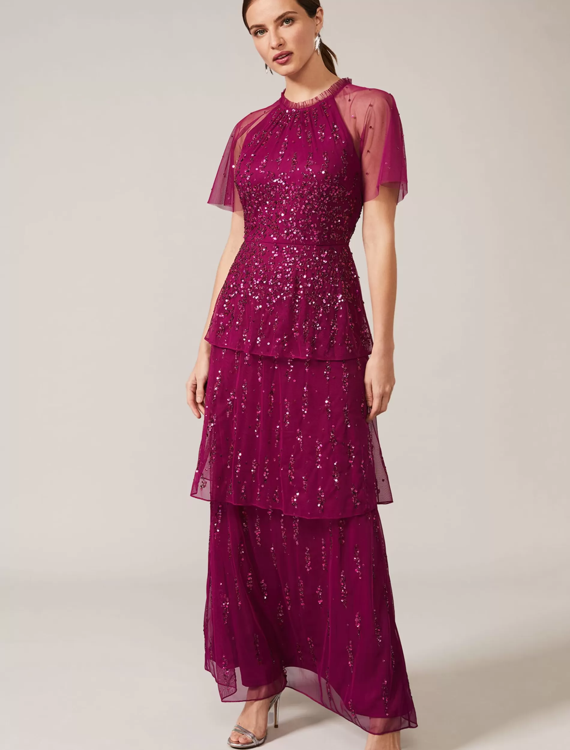 Phase Eight Liliana Tiered Embellished Dress Berry Fashion