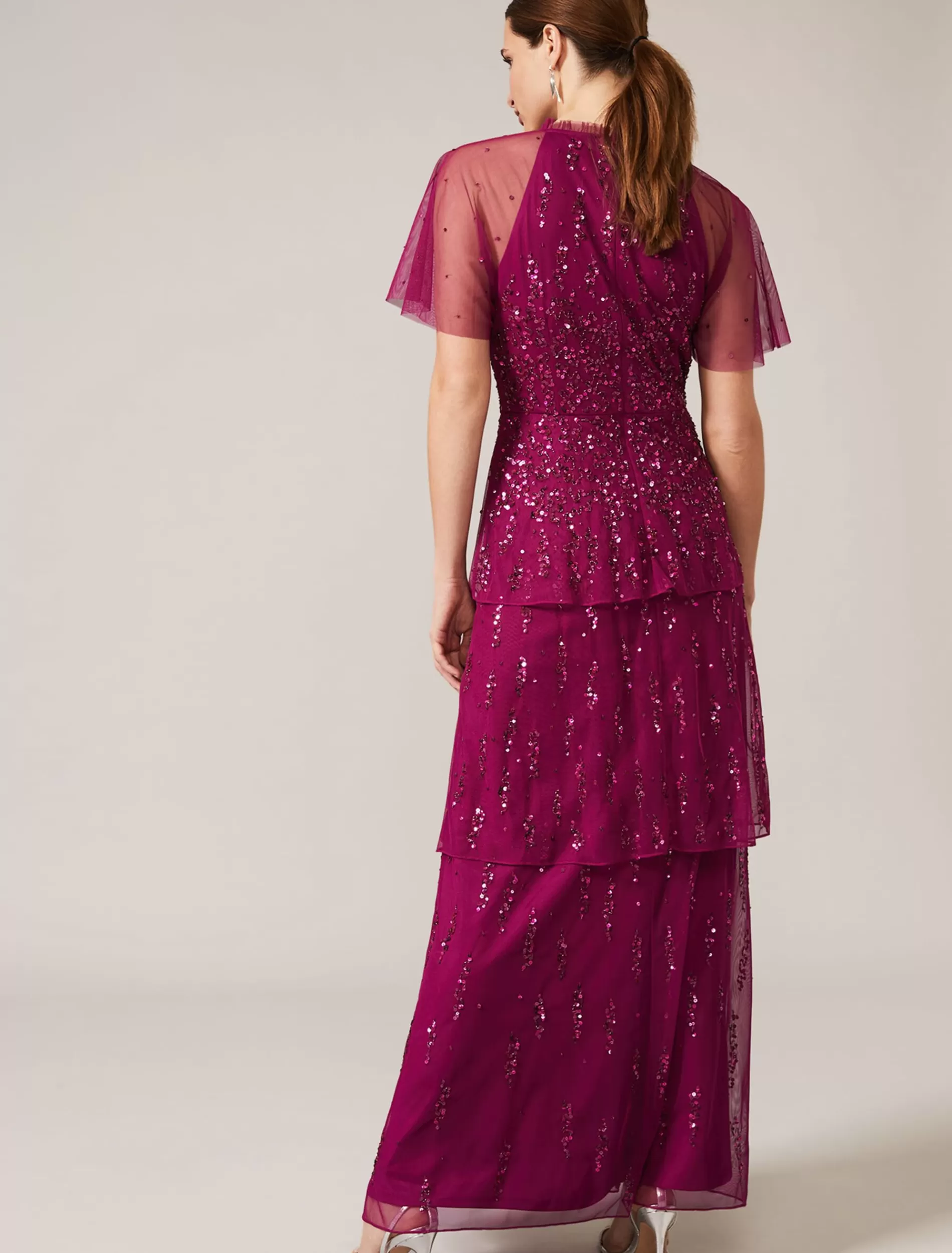 Phase Eight Liliana Tiered Embellished Dress Berry Fashion
