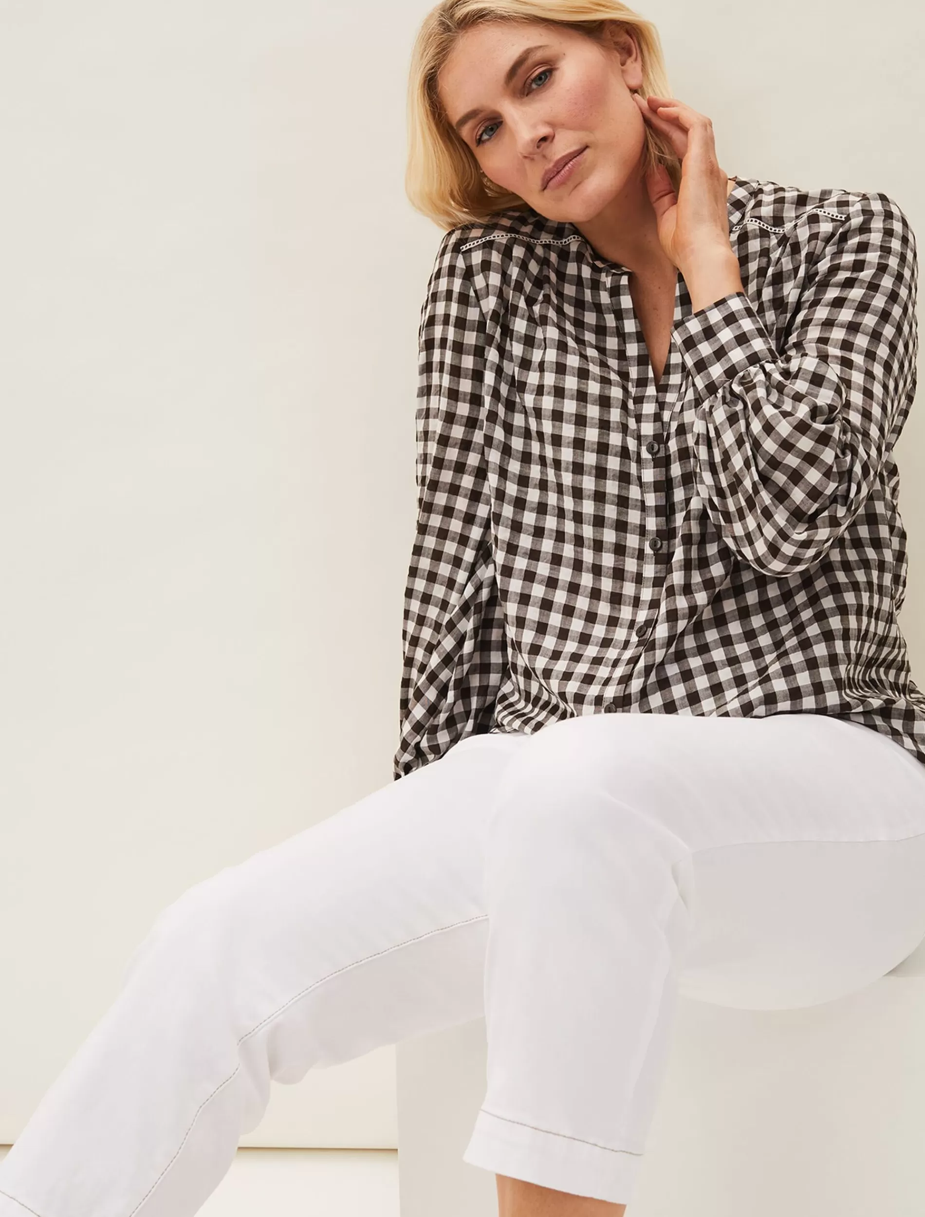 Phase Eight Lillia Gingham Shirt Chocolate/Ivory Flash Sale