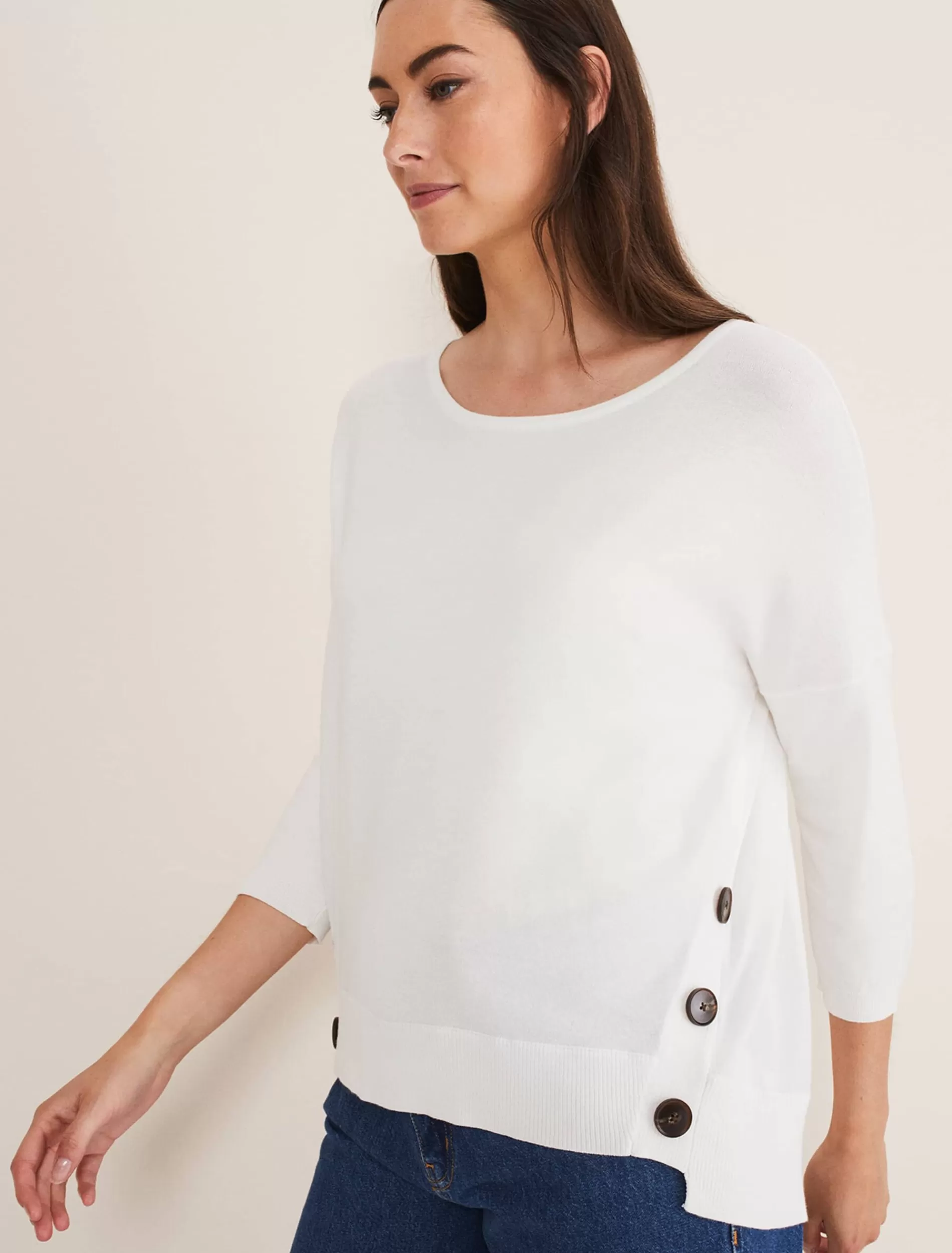 Phase Eight Linda Button Trim Knit Ivory Cheap
