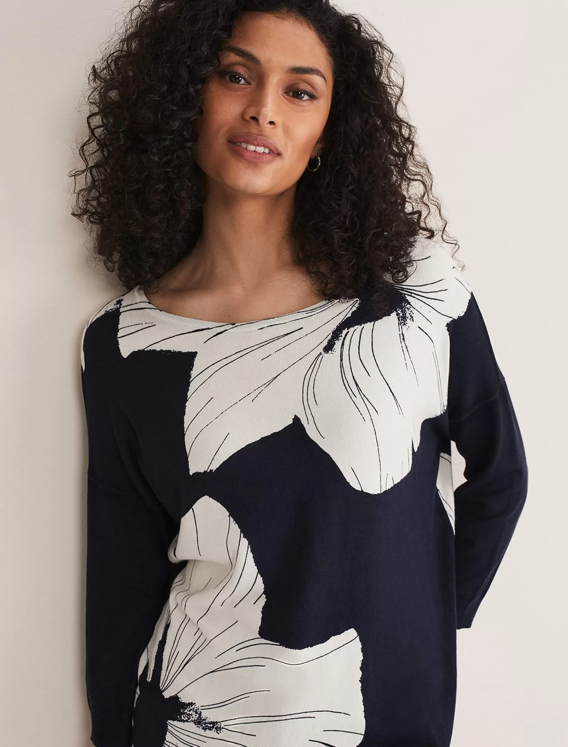 Phase Eight Linda Flower Print Knit Ivory/Midnight Best