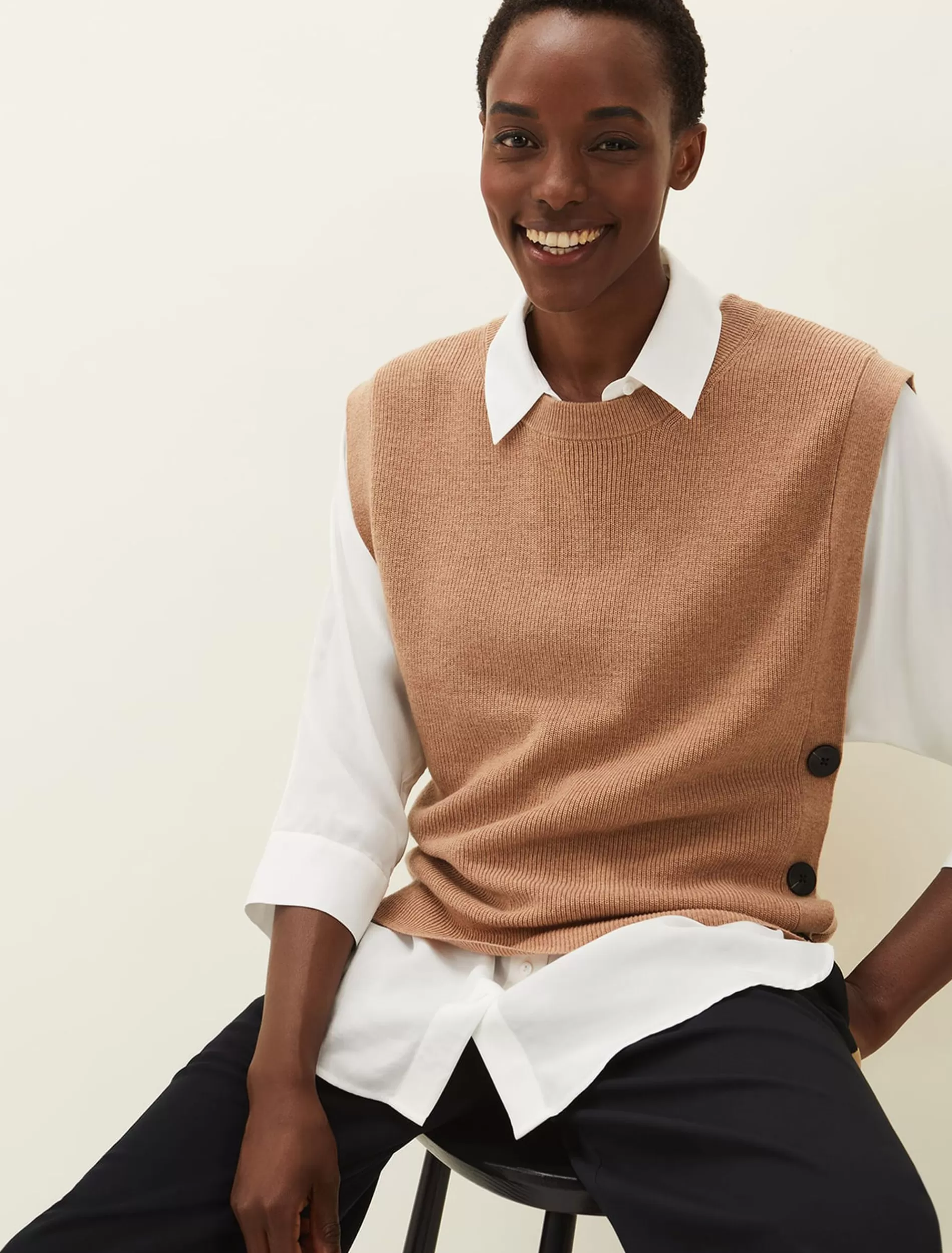 Phase Eight Liv Button Knit Tabard Camel Clearance