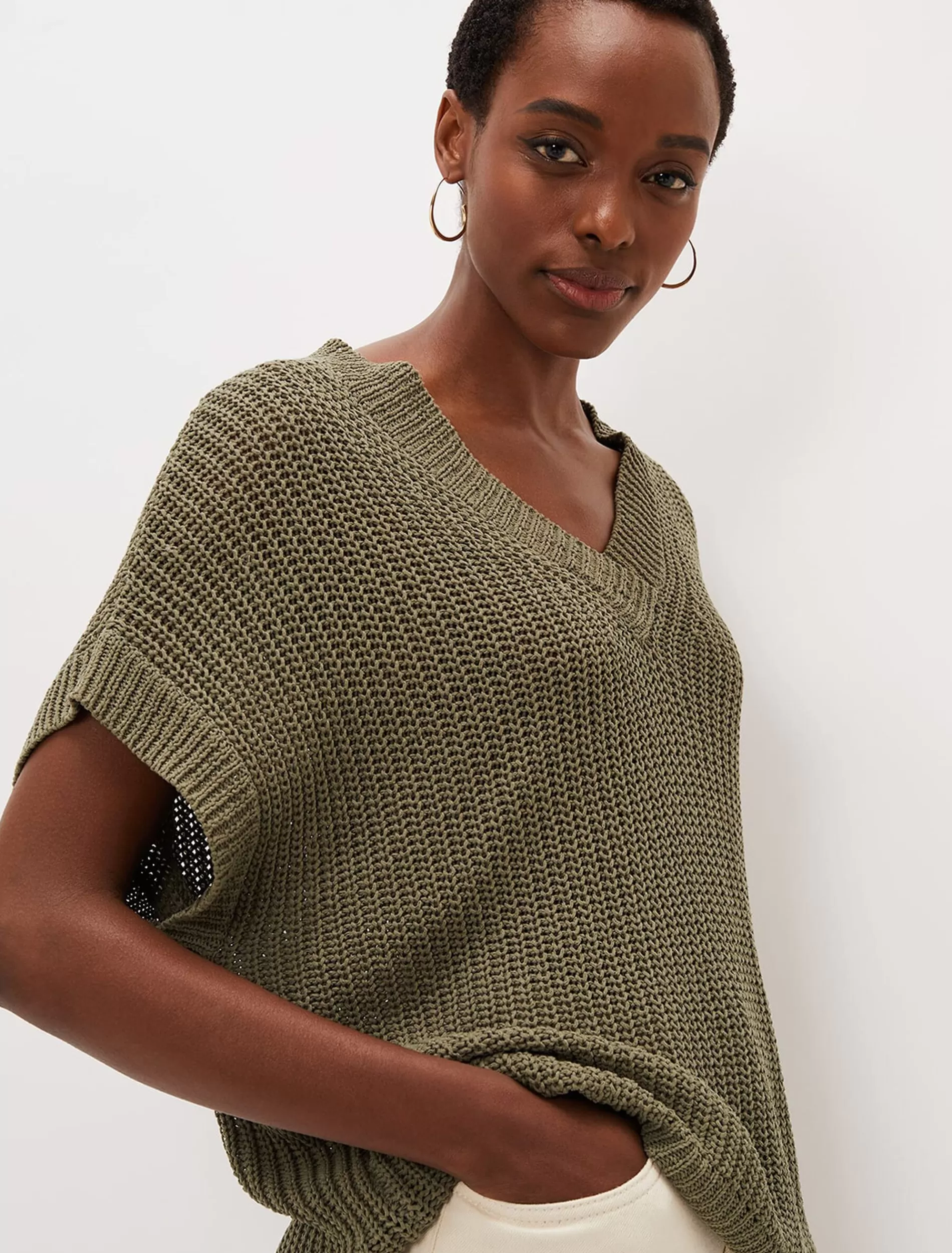 Phase Eight Lizzia V-Neck Chunky Stitch Knit Khaki Cheap
