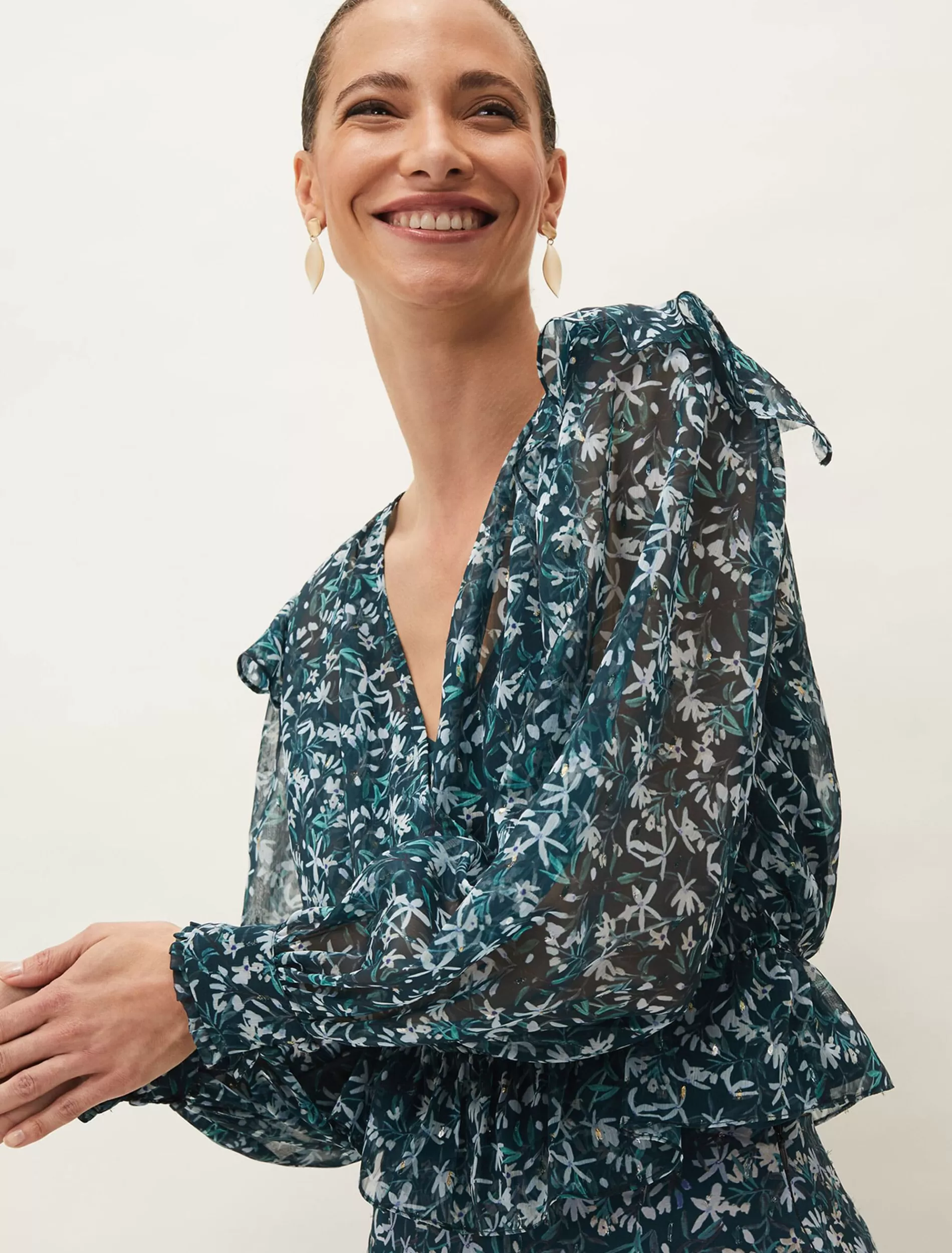 Phase Eight Lola Floral Blouse Petrol Best