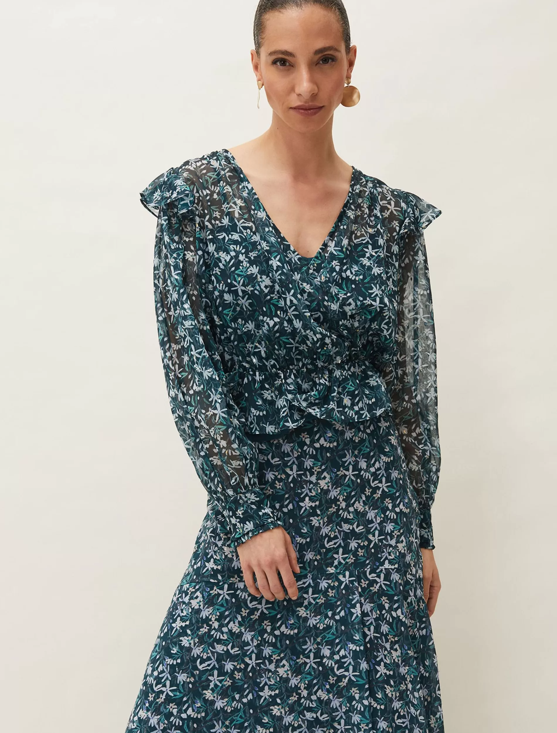 Phase Eight Lola Floral Blouse Petrol Best