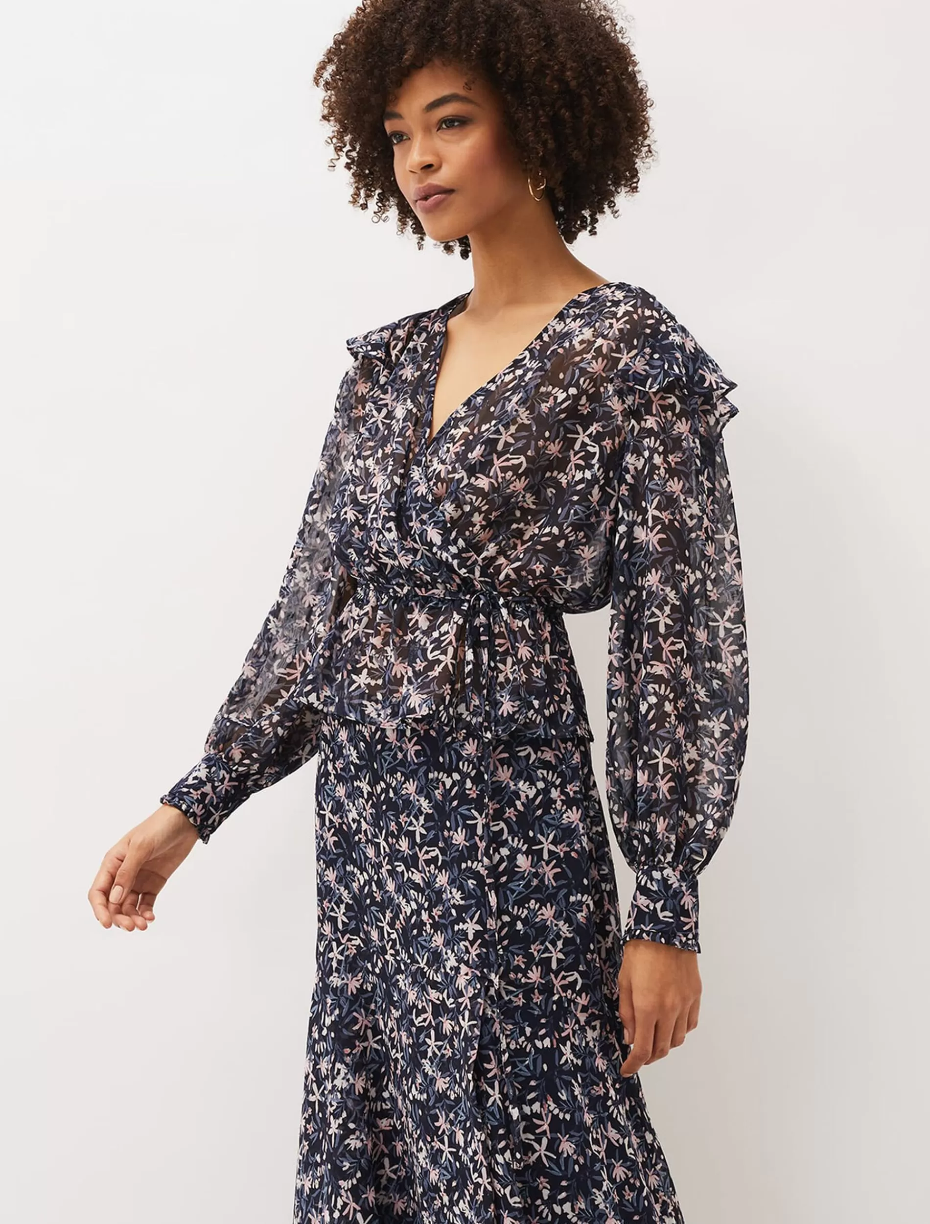 Phase Eight Lola Floral Co-Ord Blouse Navy/Pink Online