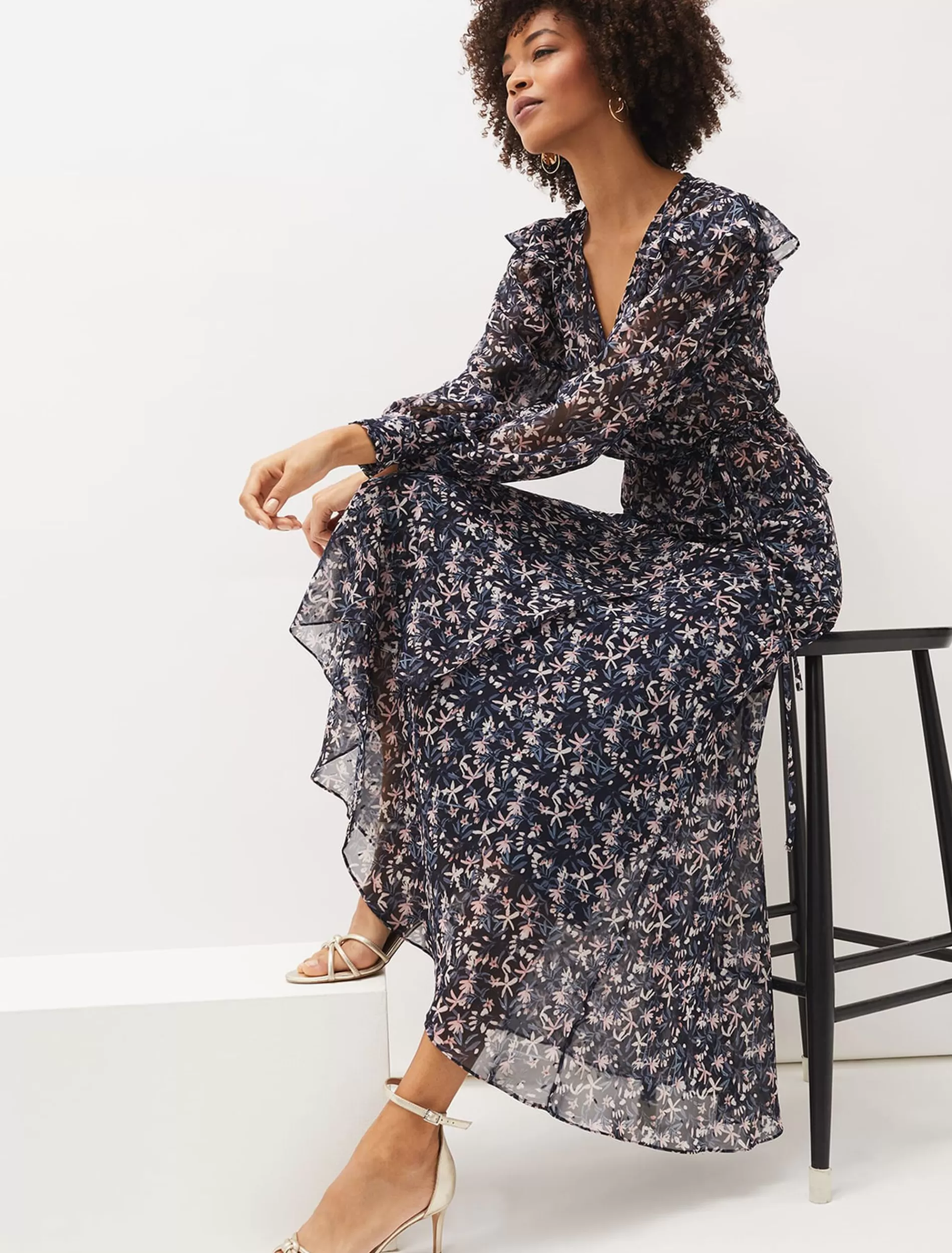 Phase Eight Lola Floral Co-Ord Maxi Skirt Navy/Pink Clearance