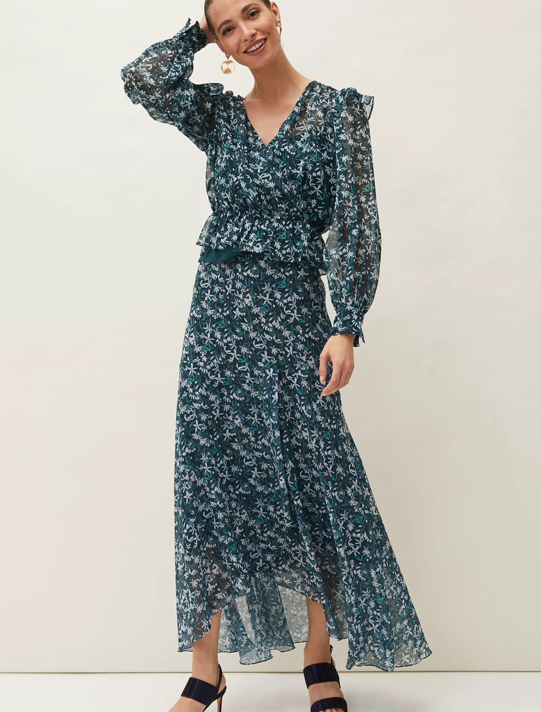 Phase Eight Lola Floral Co-Ord Skirt Petrol Discount