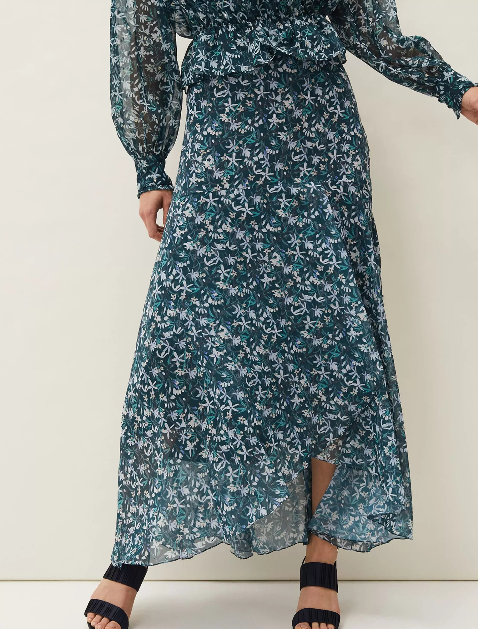 Phase Eight Lola Floral Co-Ord Skirt Petrol Discount