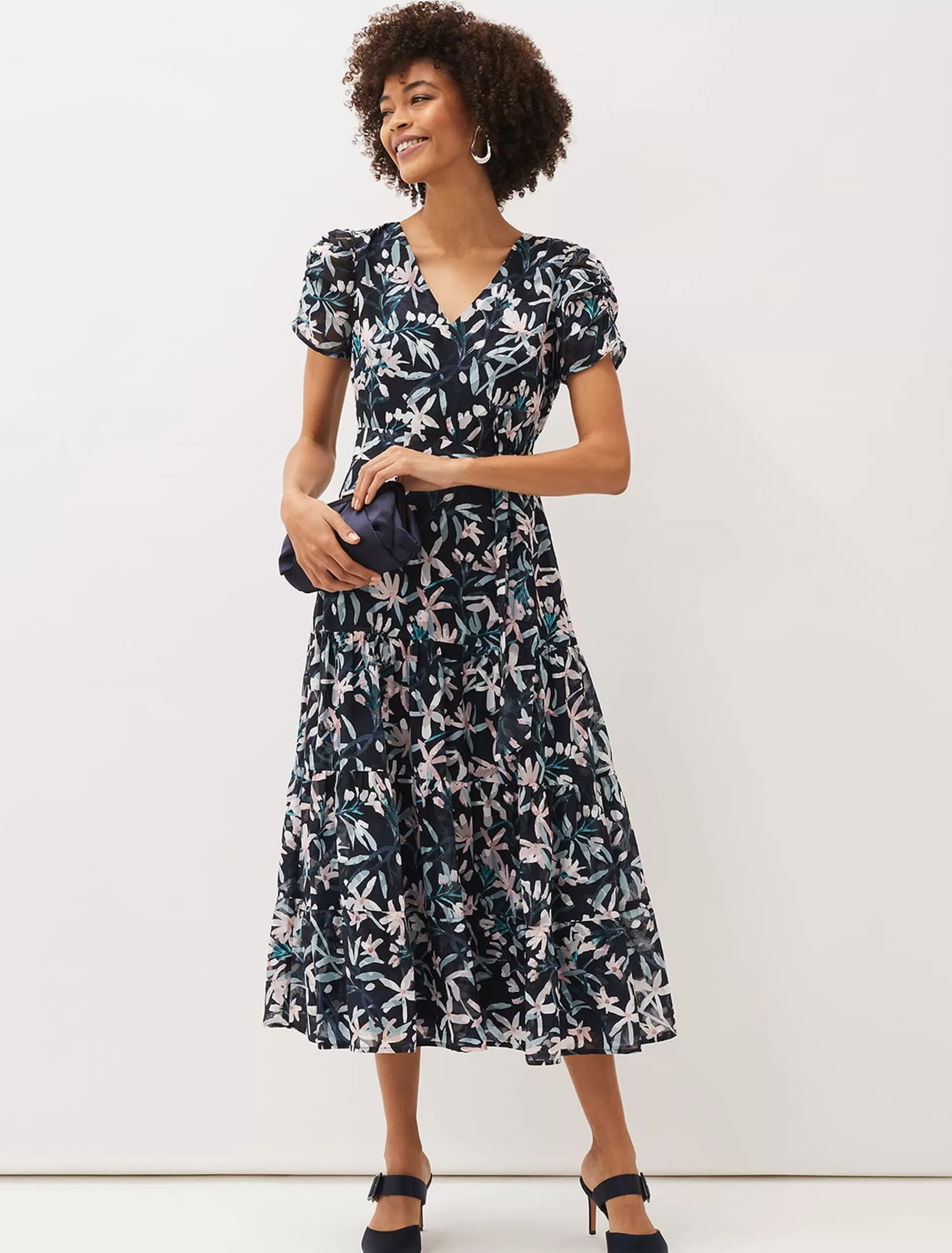 Phase Eight Lola Floral Print Dress Navy/Pink Best Sale