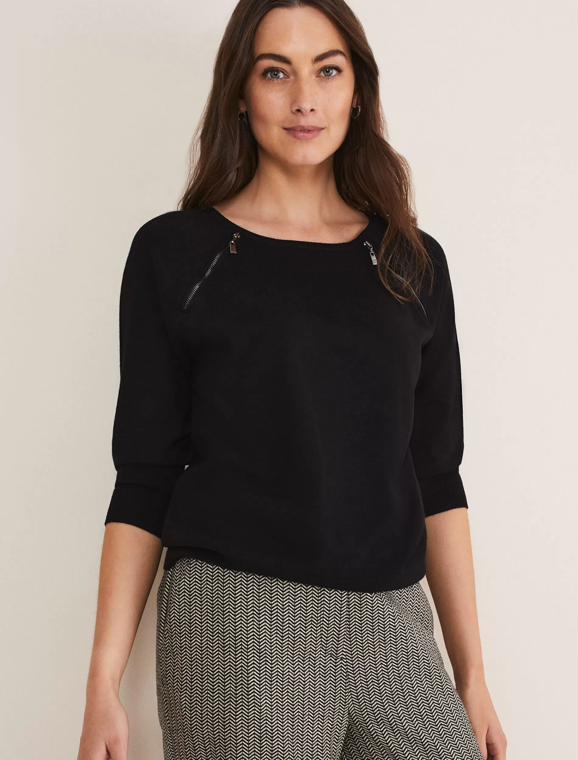 Phase Eight Lolan Zip Trim Knit Jumper Black Cheap