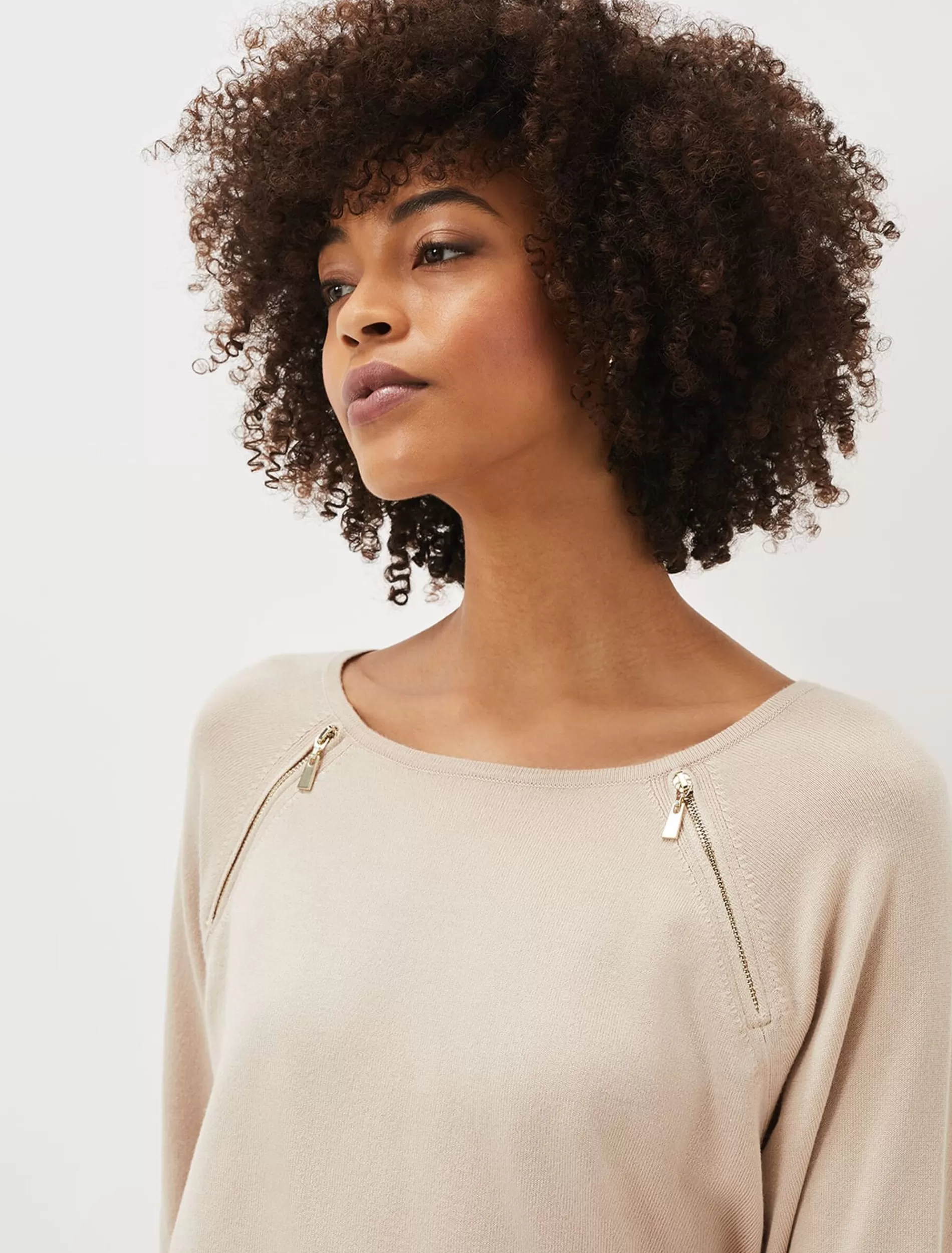 Phase Eight Lolan Zip Trim Knit Jumper Stone Best