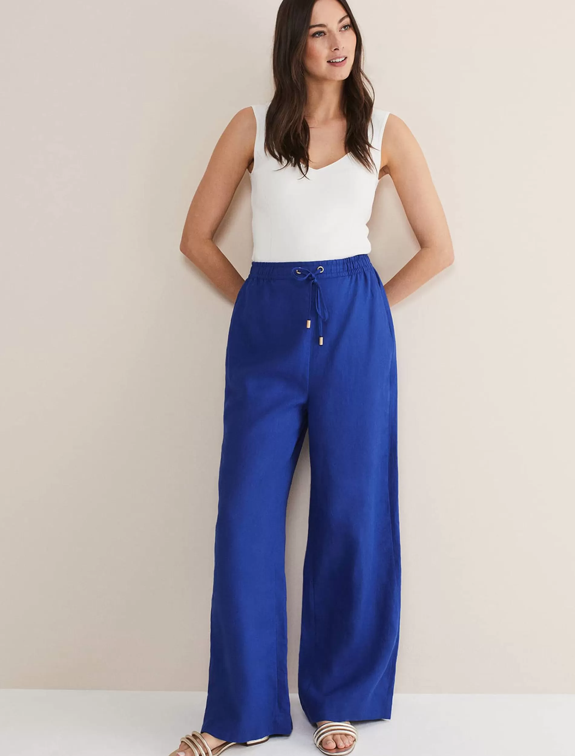 Phase Eight Lolita Drawstring Linen Trouser Cobalt Discount