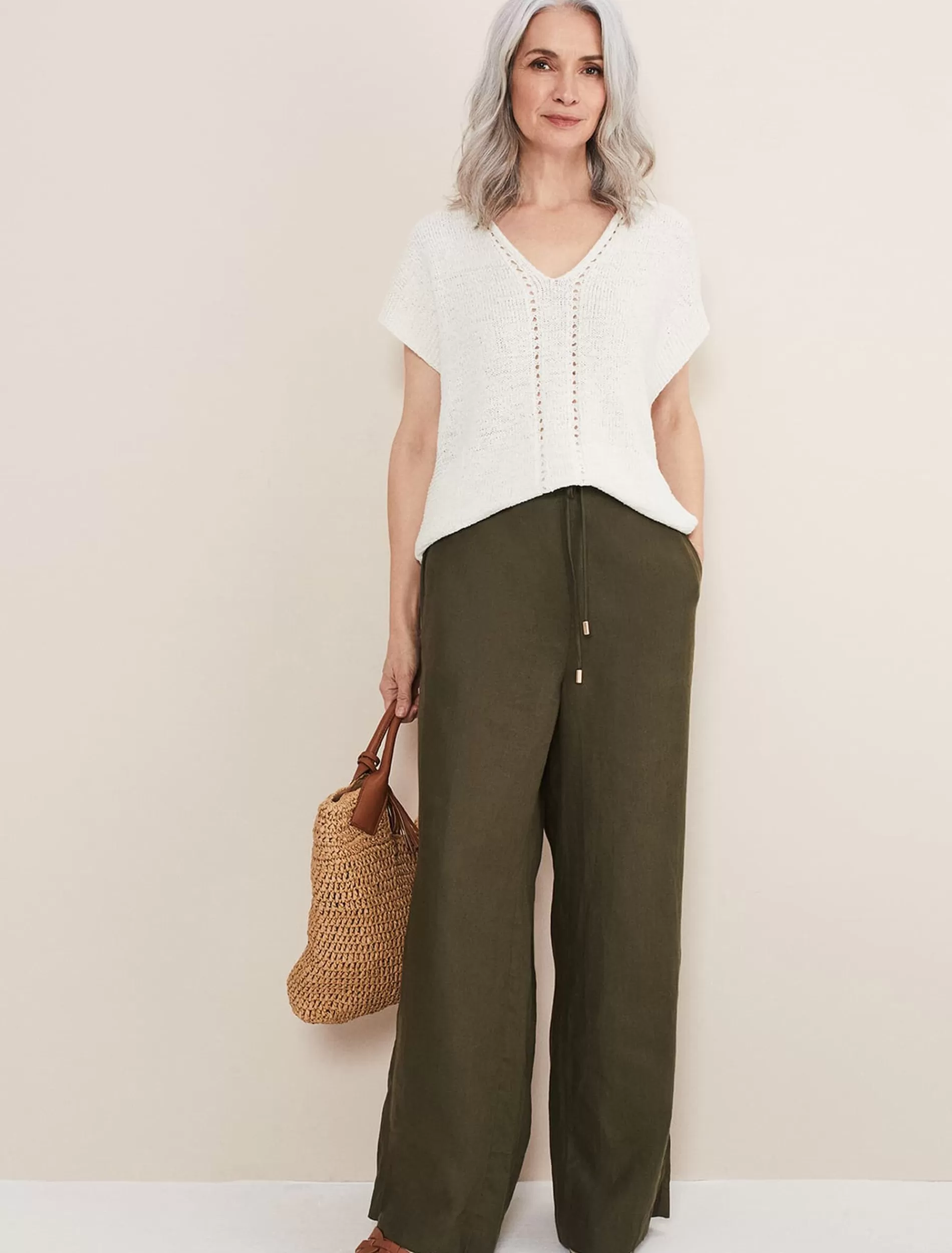 Phase Eight Lolita Drawstring Linen Trouser Khaki Fashion