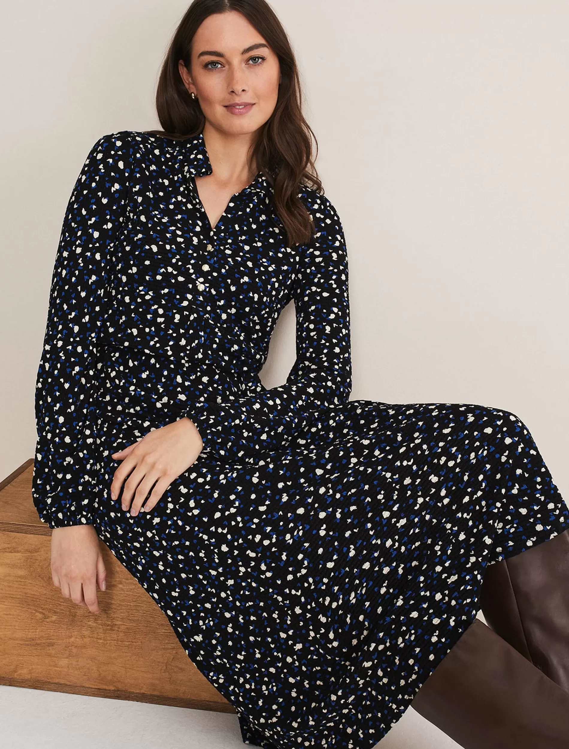 Phase Eight Loretta Spot Dress Cobalt/Black Cheap