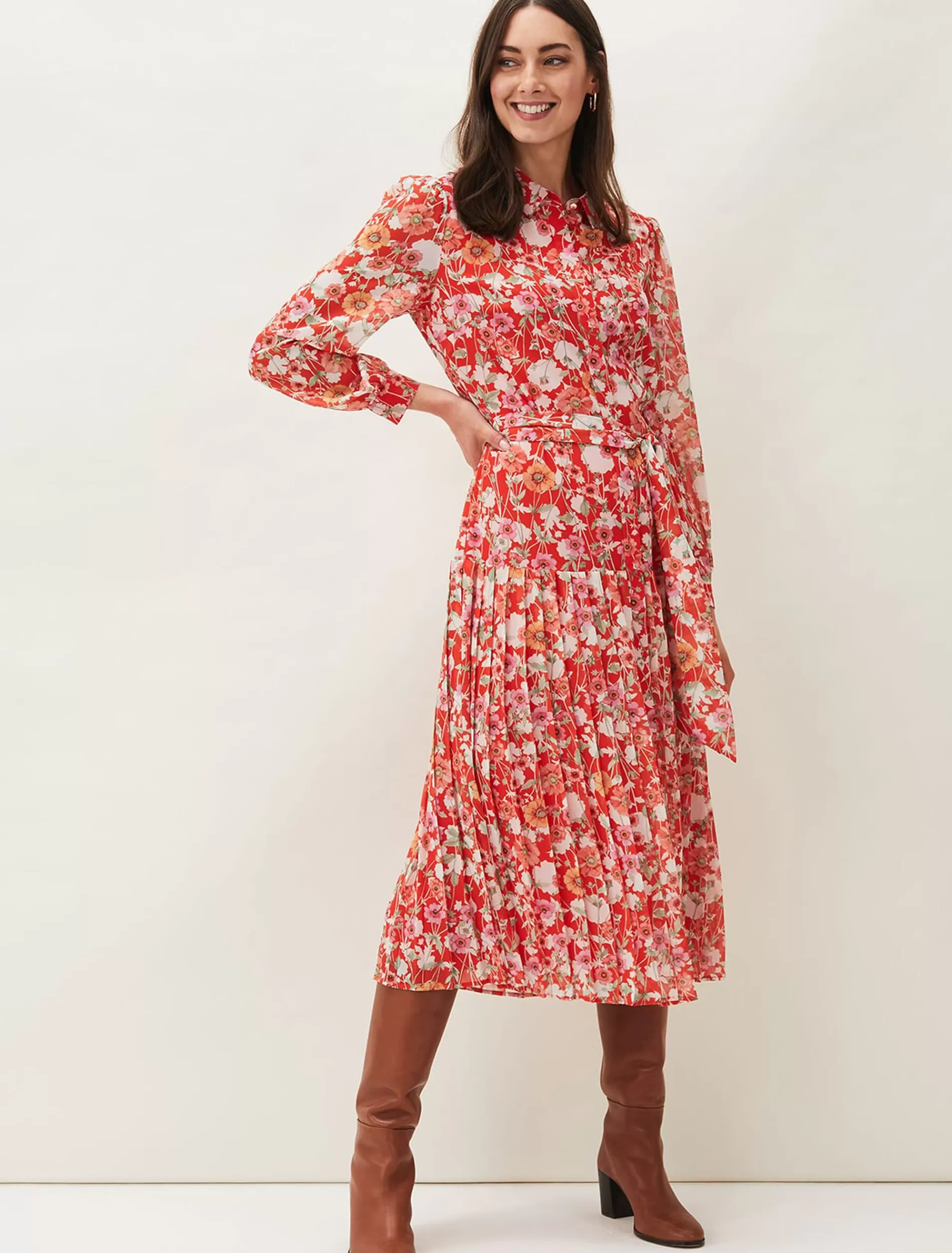 Phase Eight Lottie Floral Pleated Shirt Dress Saffron Online