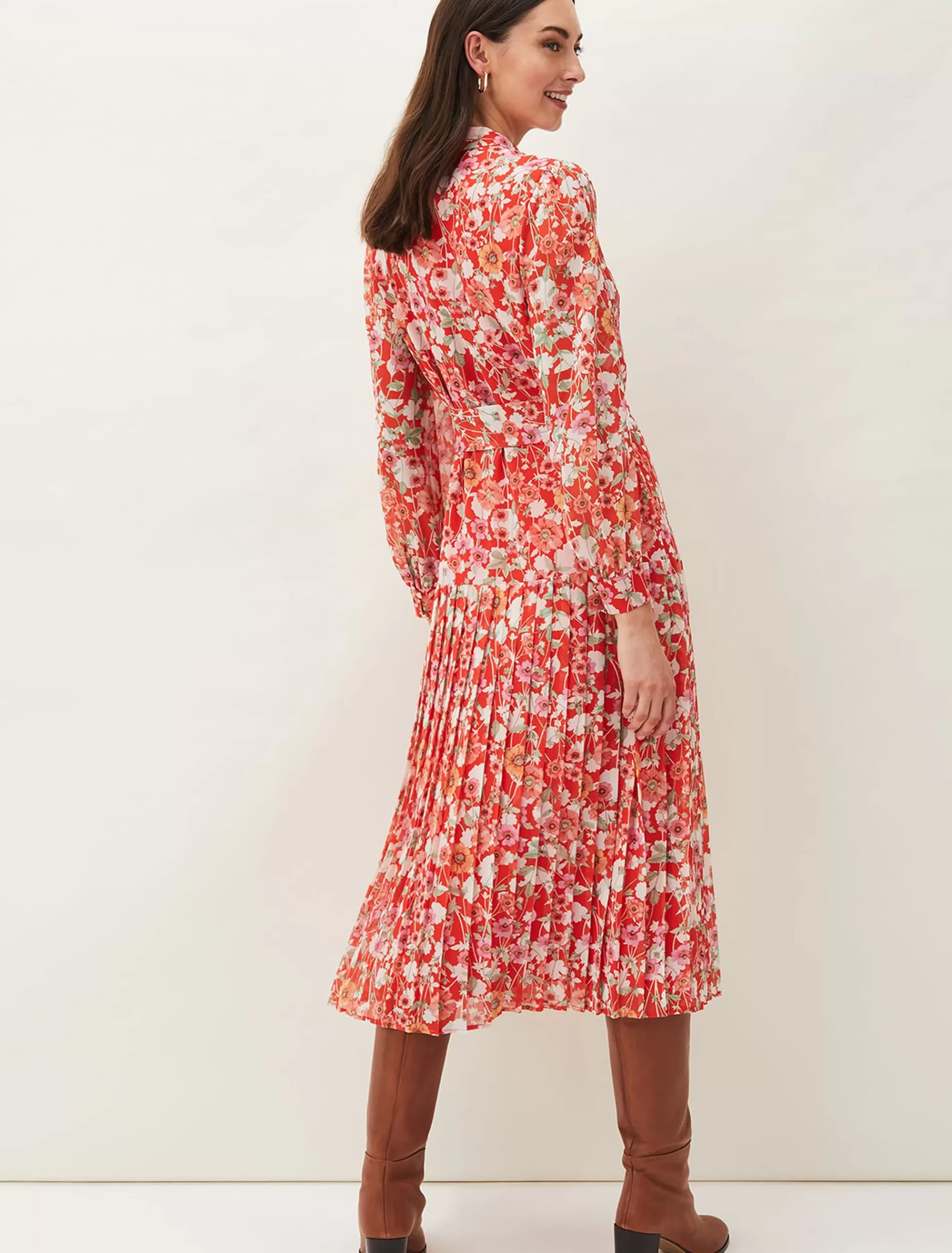 Phase Eight Lottie Floral Pleated Shirt Dress Saffron Online
