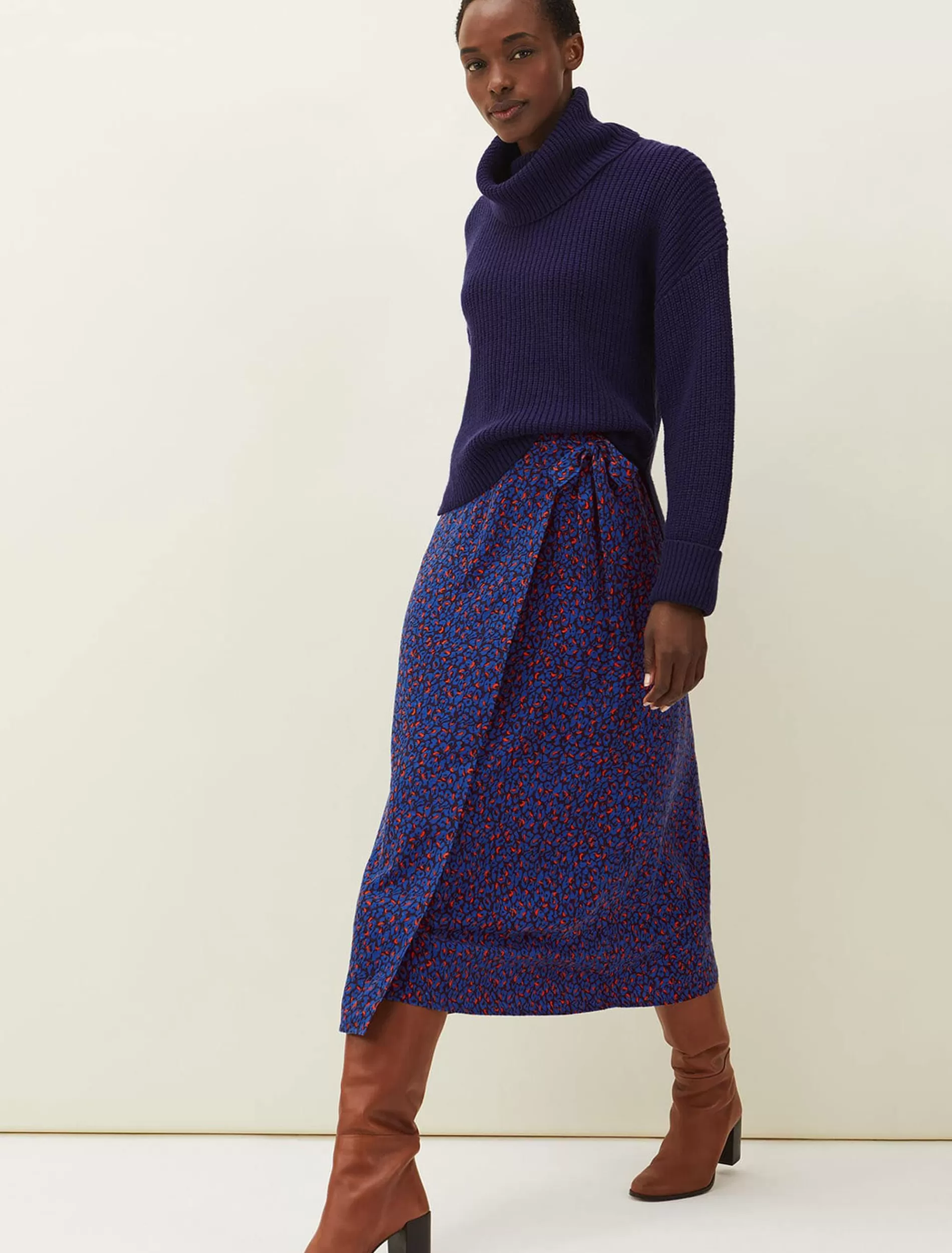 Phase Eight Lou Lou Animal Print Wrap Skirt Spice/Ink Outlet