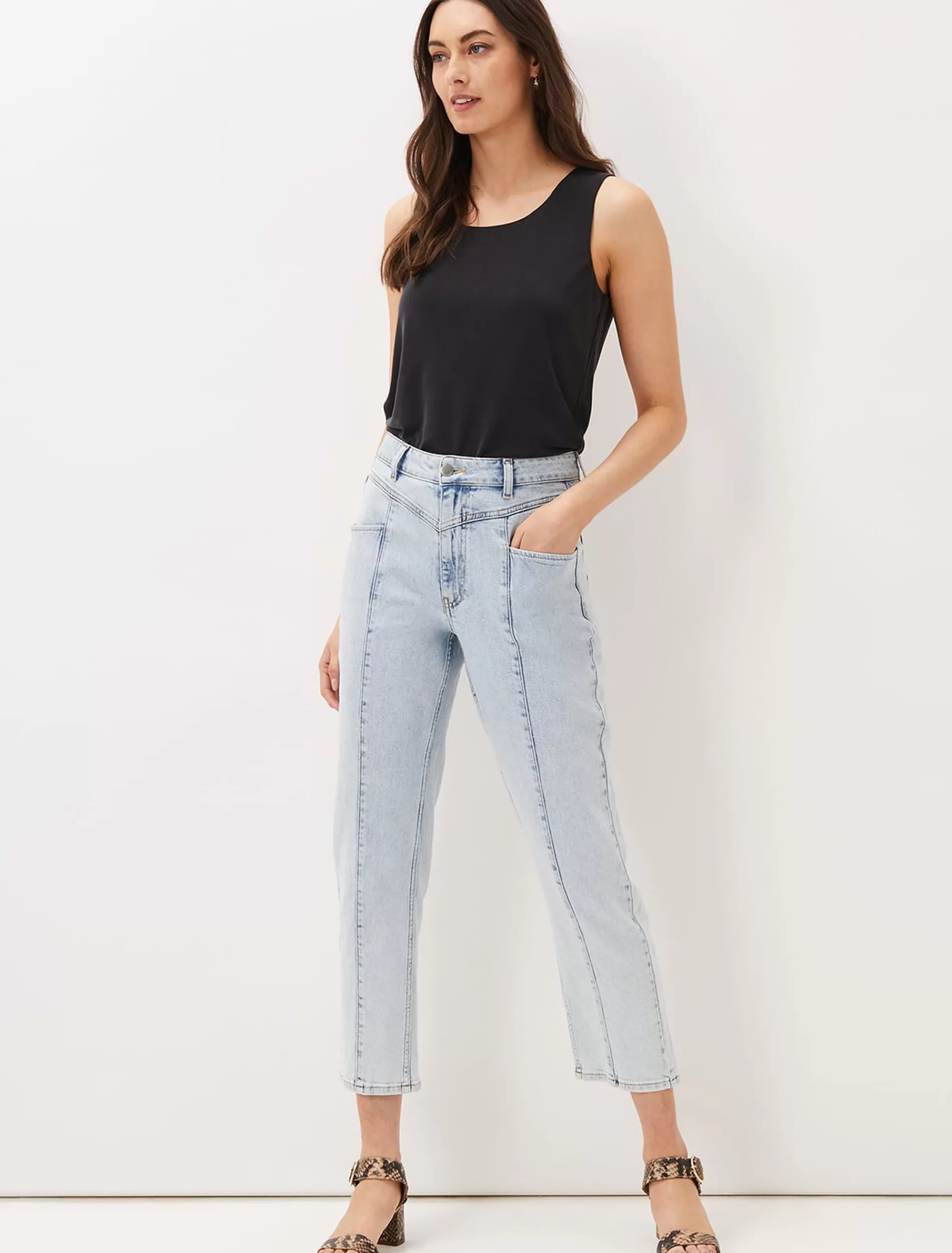Phase Eight Lou Mom Jeans Snow Wash Blue Discount