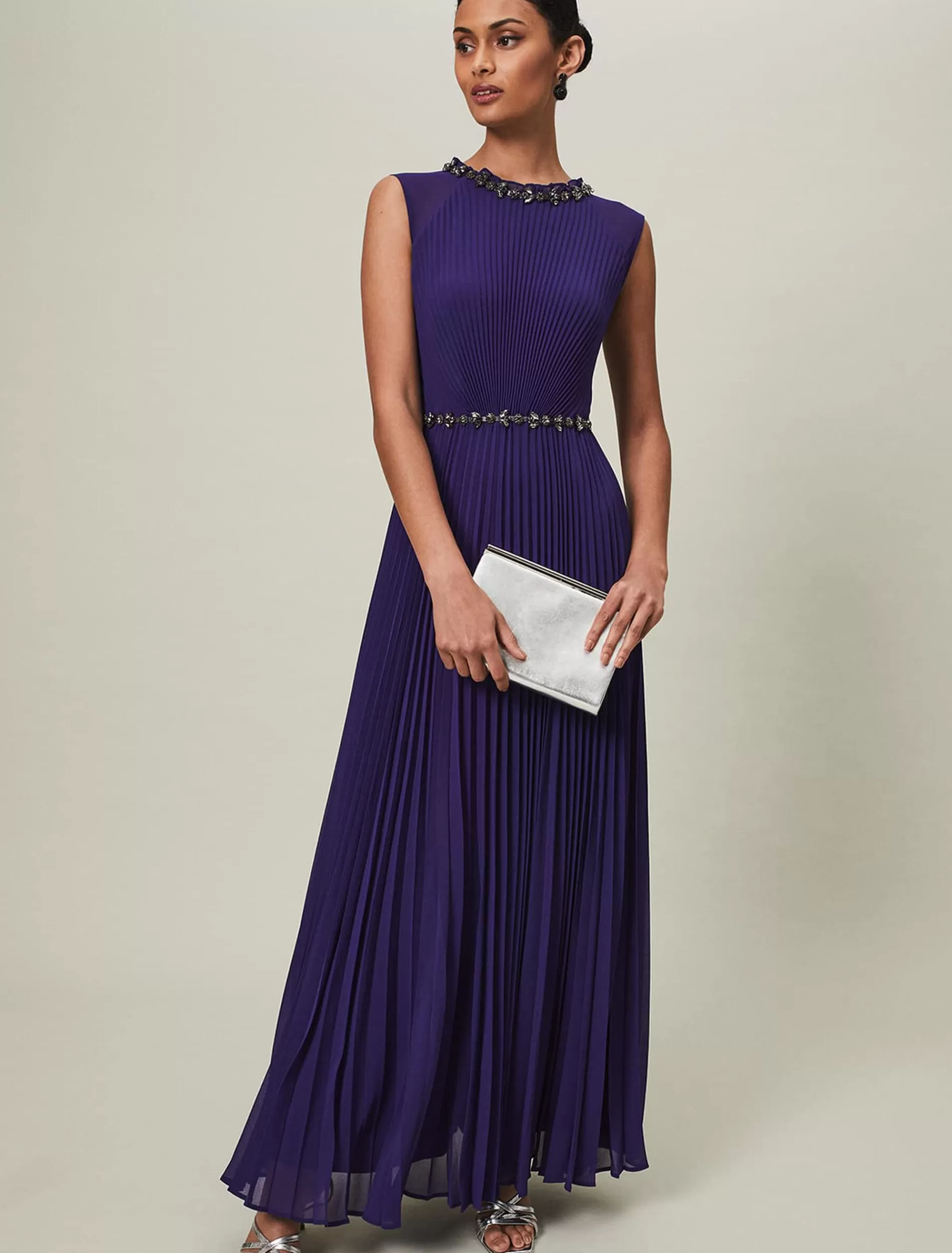 Phase Eight Louisa Pleat Beaded Maxi Dress Violet Store