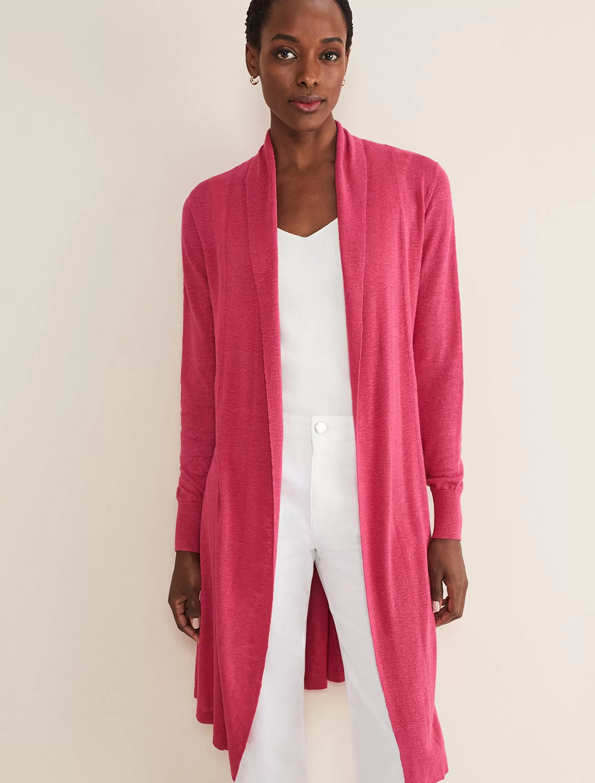 Phase Eight Louise Linen Longline Cardigan Pink Outlet