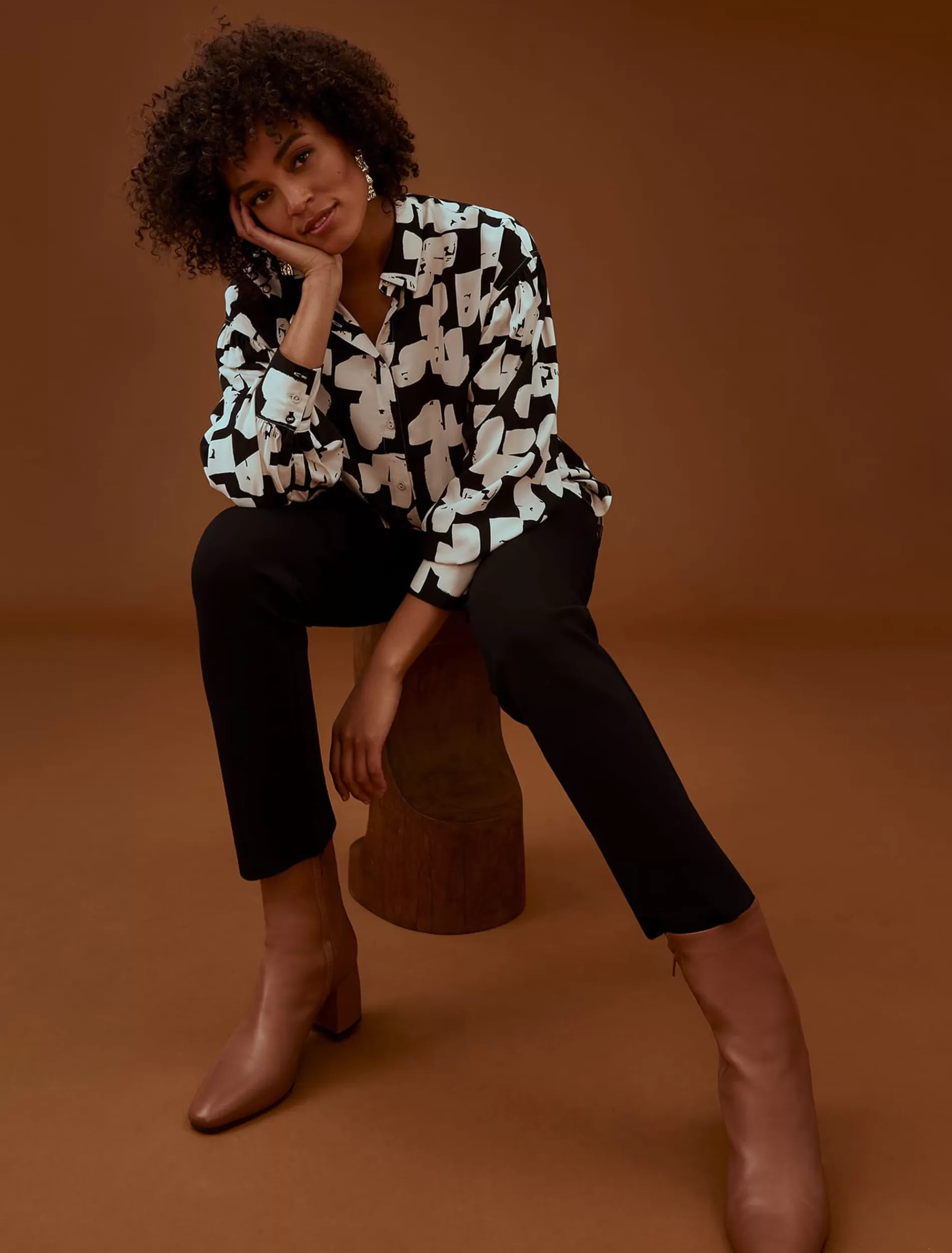 Phase Eight Luana Geo Print Blouse Black/Cream Hot