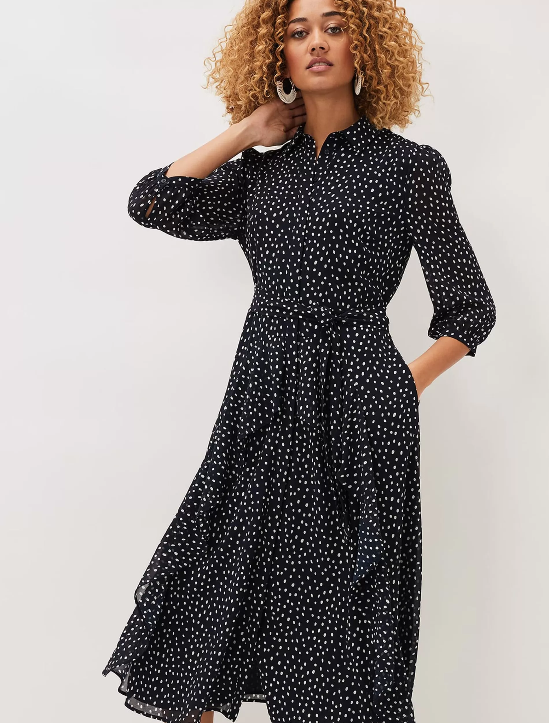 Phase Eight Luciana Spot Print Midi Dress Multi-Coloured New