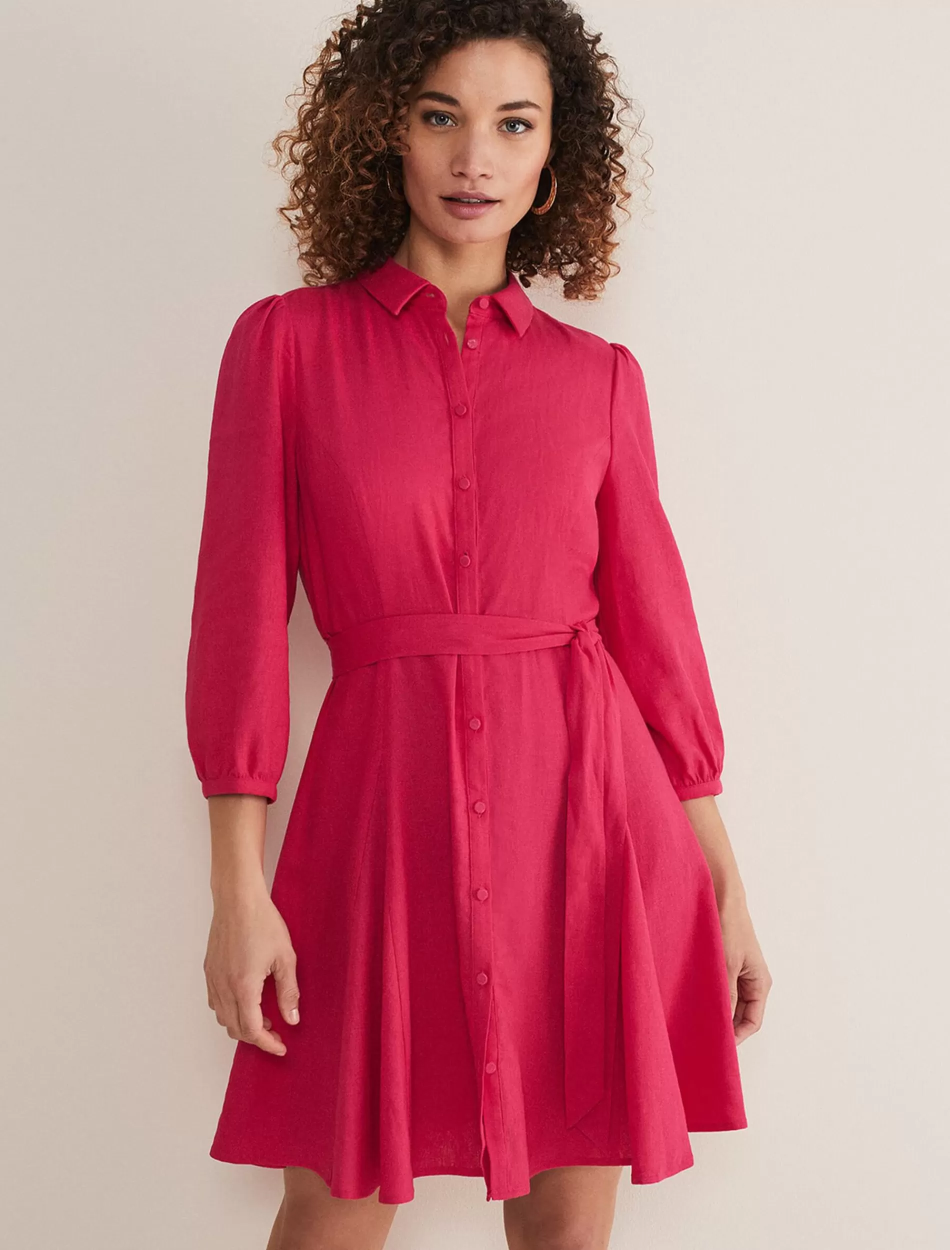 Phase Eight Lucie Linen Shirt Dress Pink Hot