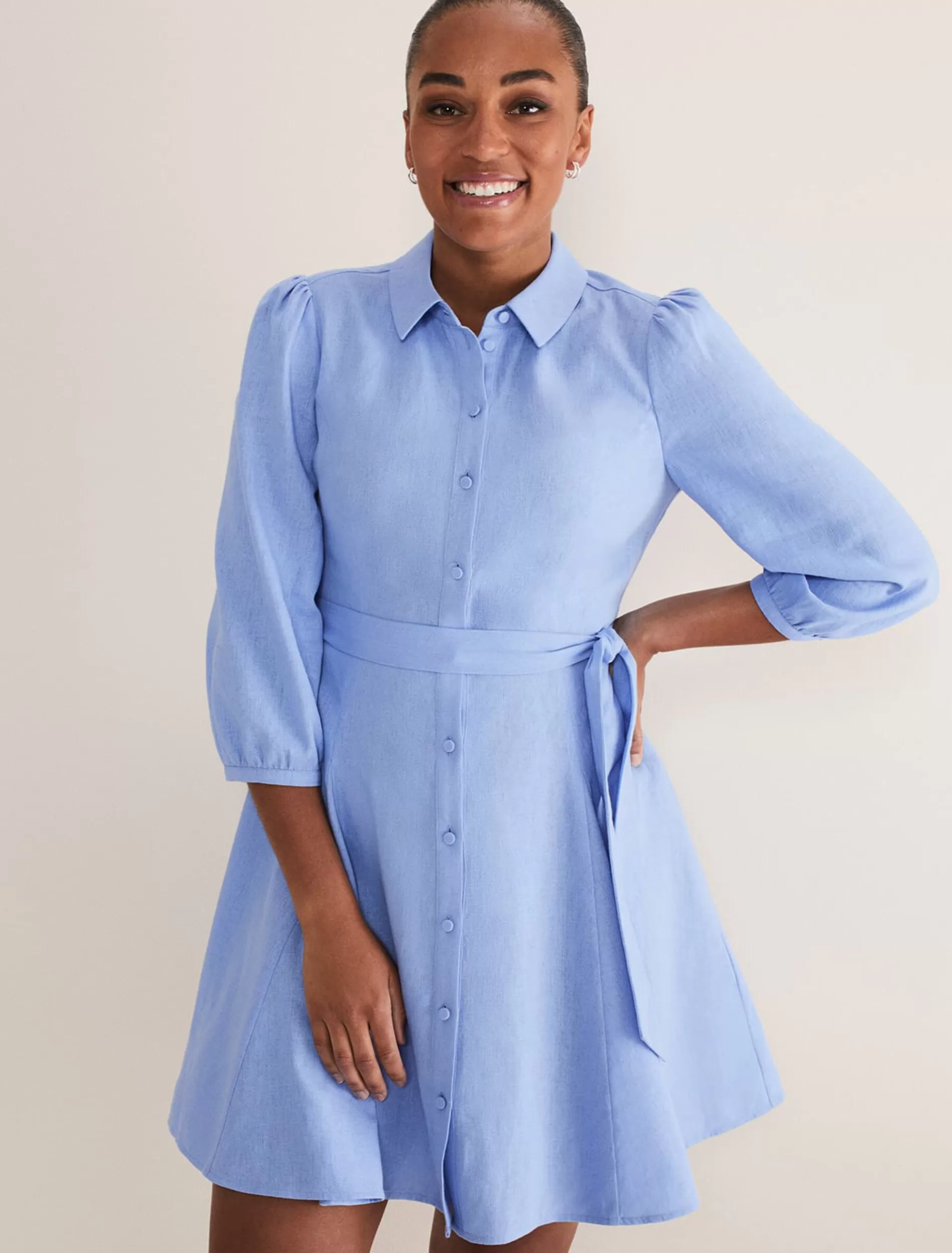 Phase Eight Lucie Linen Shirt Dress Pale Blue Store