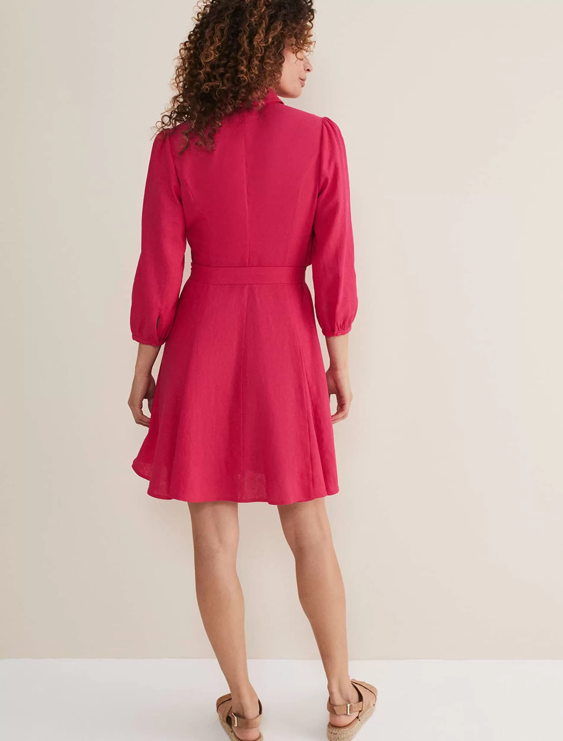 Phase Eight Lucie Linen Shirt Dress Pink Hot
