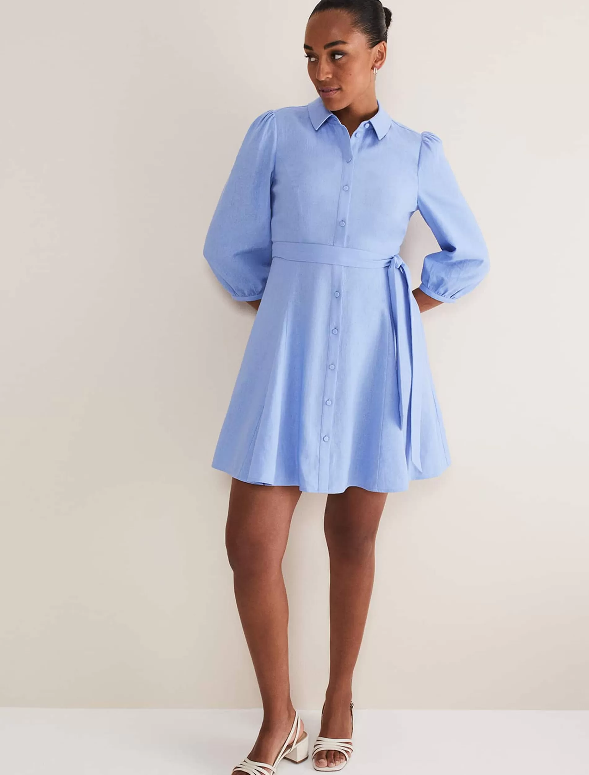 Phase Eight Lucie Linen Shirt Dress Pale Blue Store